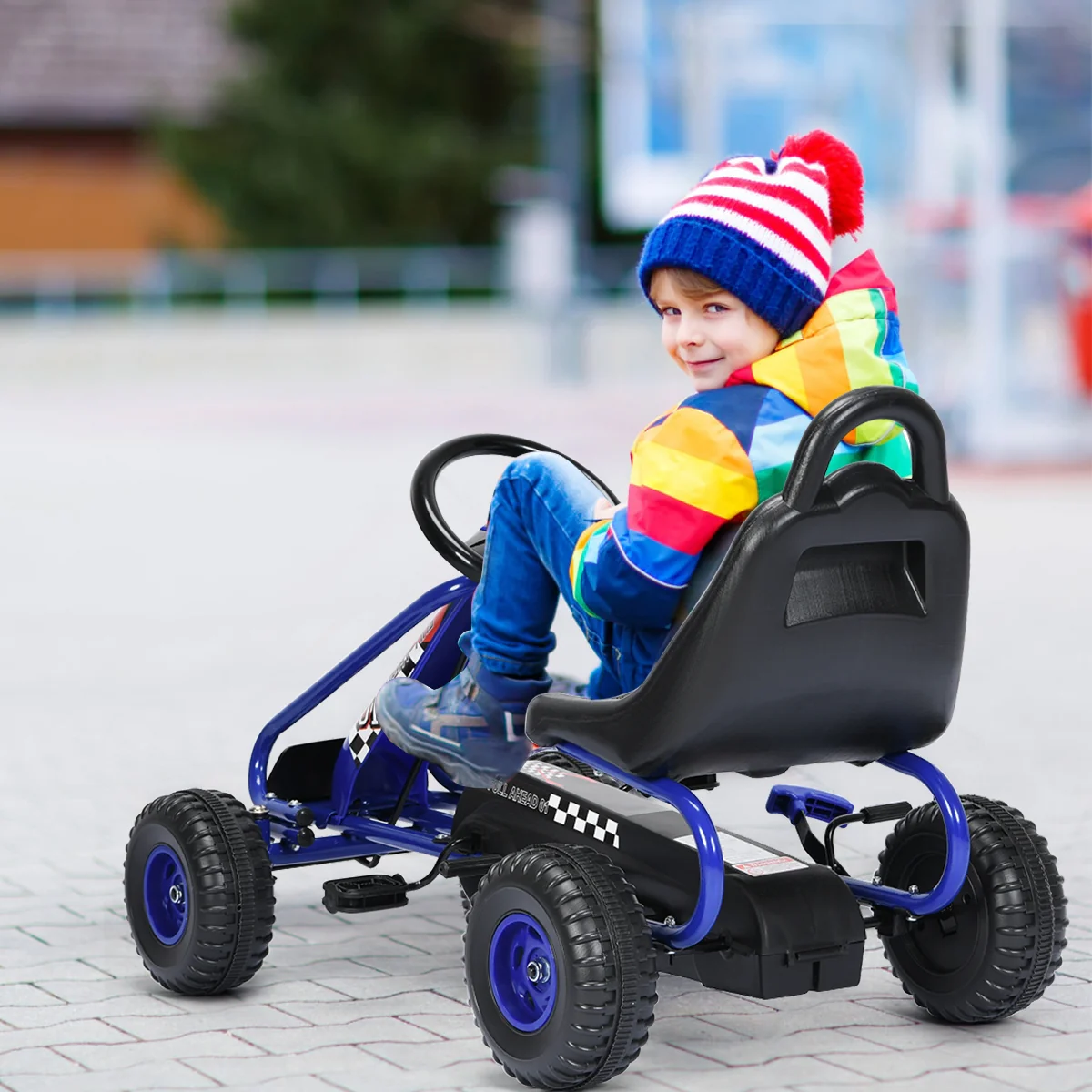 4 Wheel Pedal Powered Ride On, Adjustable Seat, Blue - Image 7