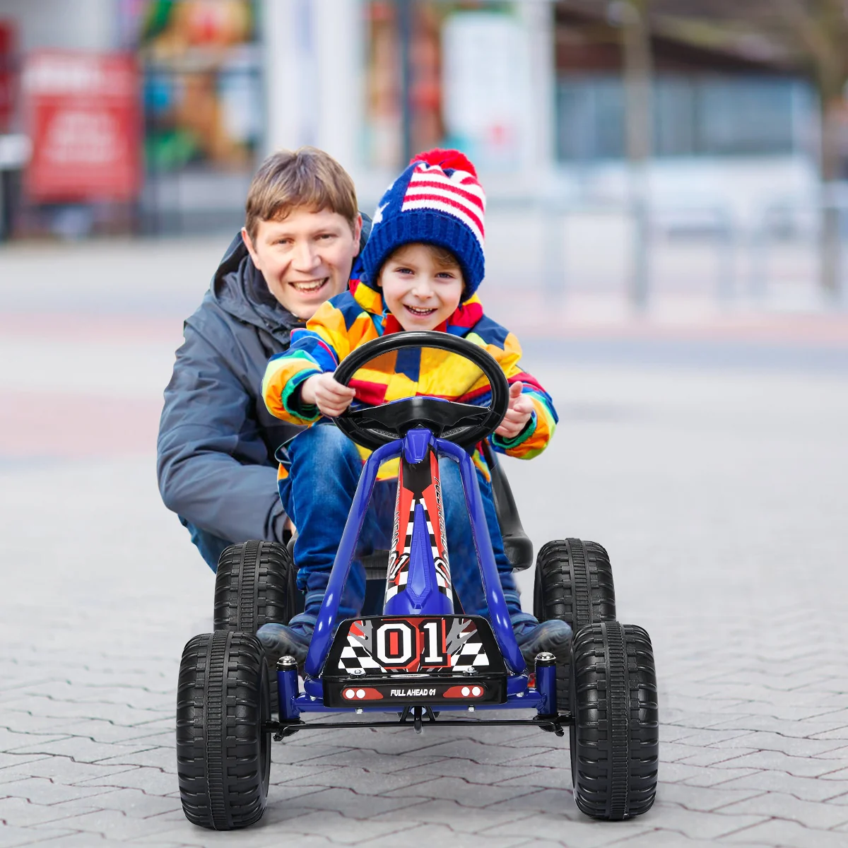 4 Wheel Pedal Powered Ride On, Adjustable Seat, Blue - Image 8