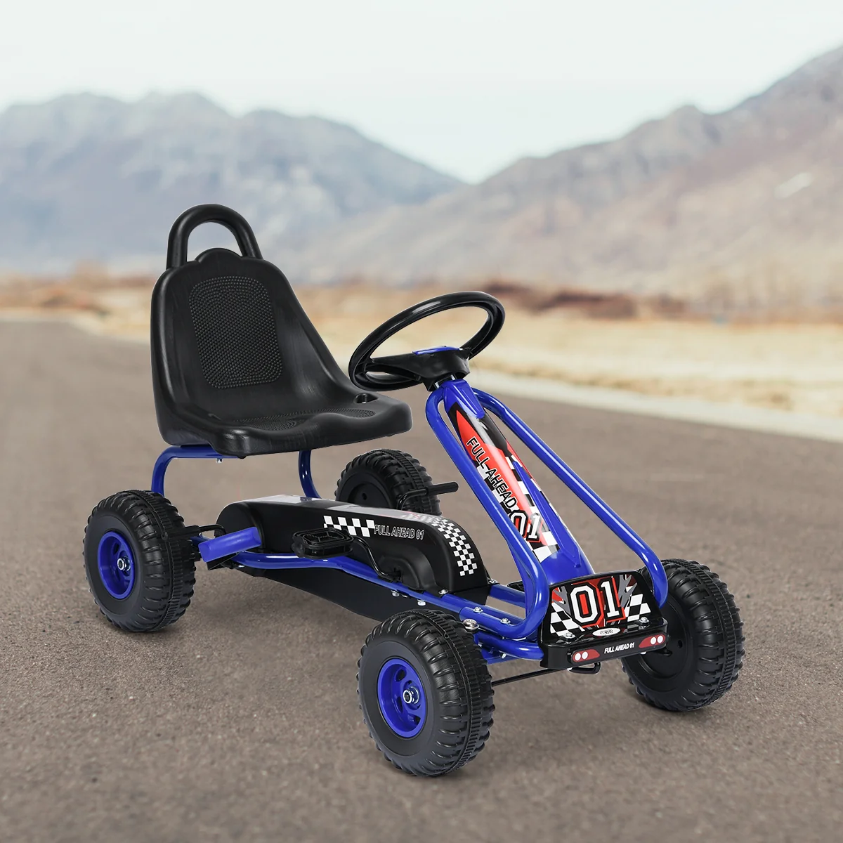 4 Wheel Pedal Powered Ride On, Adjustable Seat, Blue - Image 9