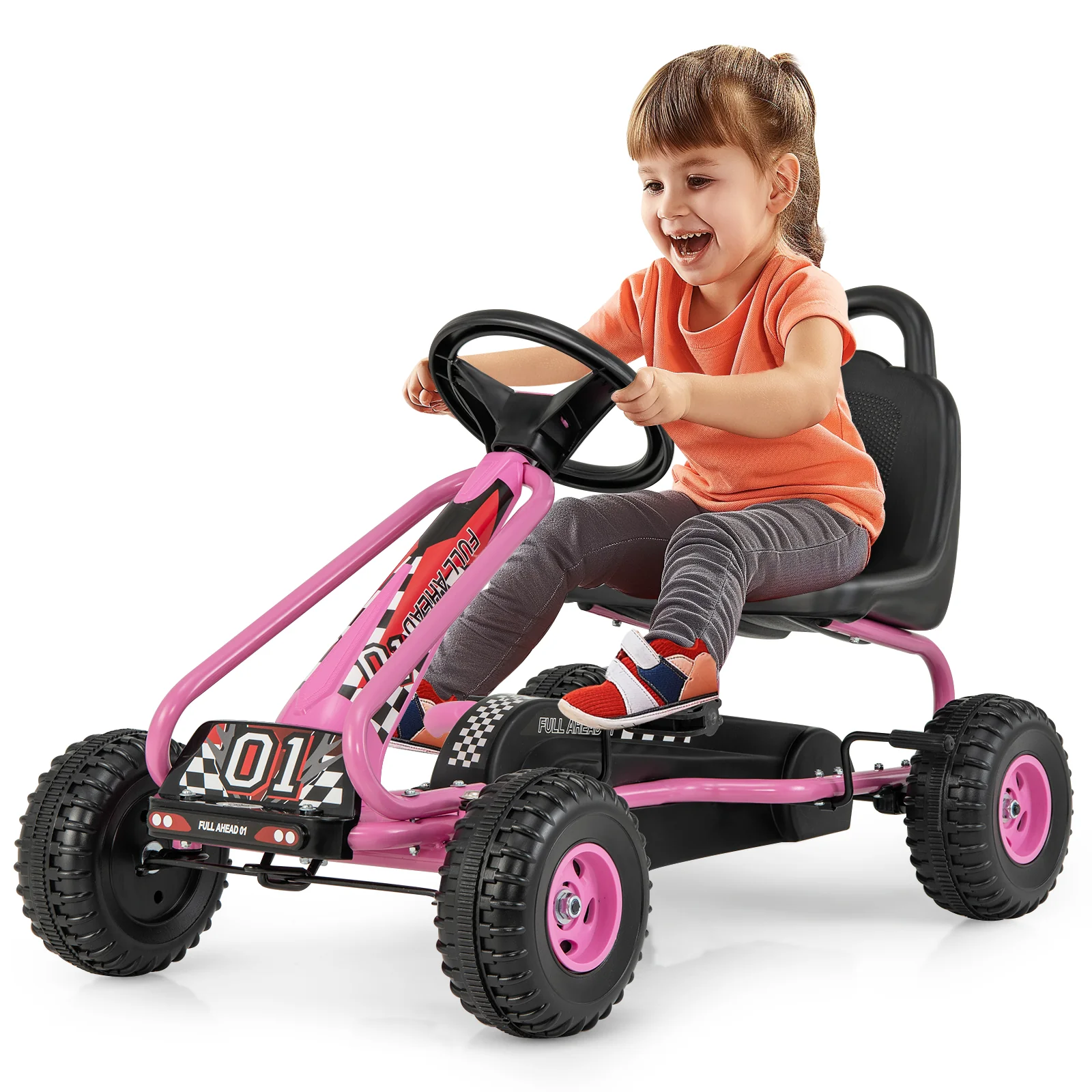 4 Wheel Pedal Ride On Car, Adjustable Seat, Pink - Image 5