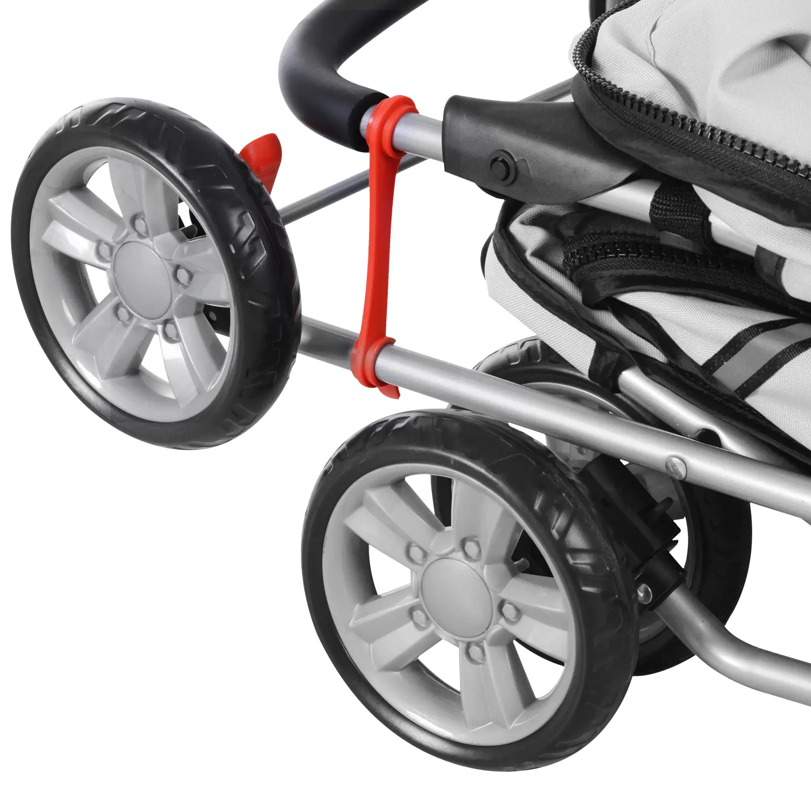 4 Wheel Pet Stroller, Folding Sunshade Canopy, Safety Leash, Cup Holder, Grey - Image 10