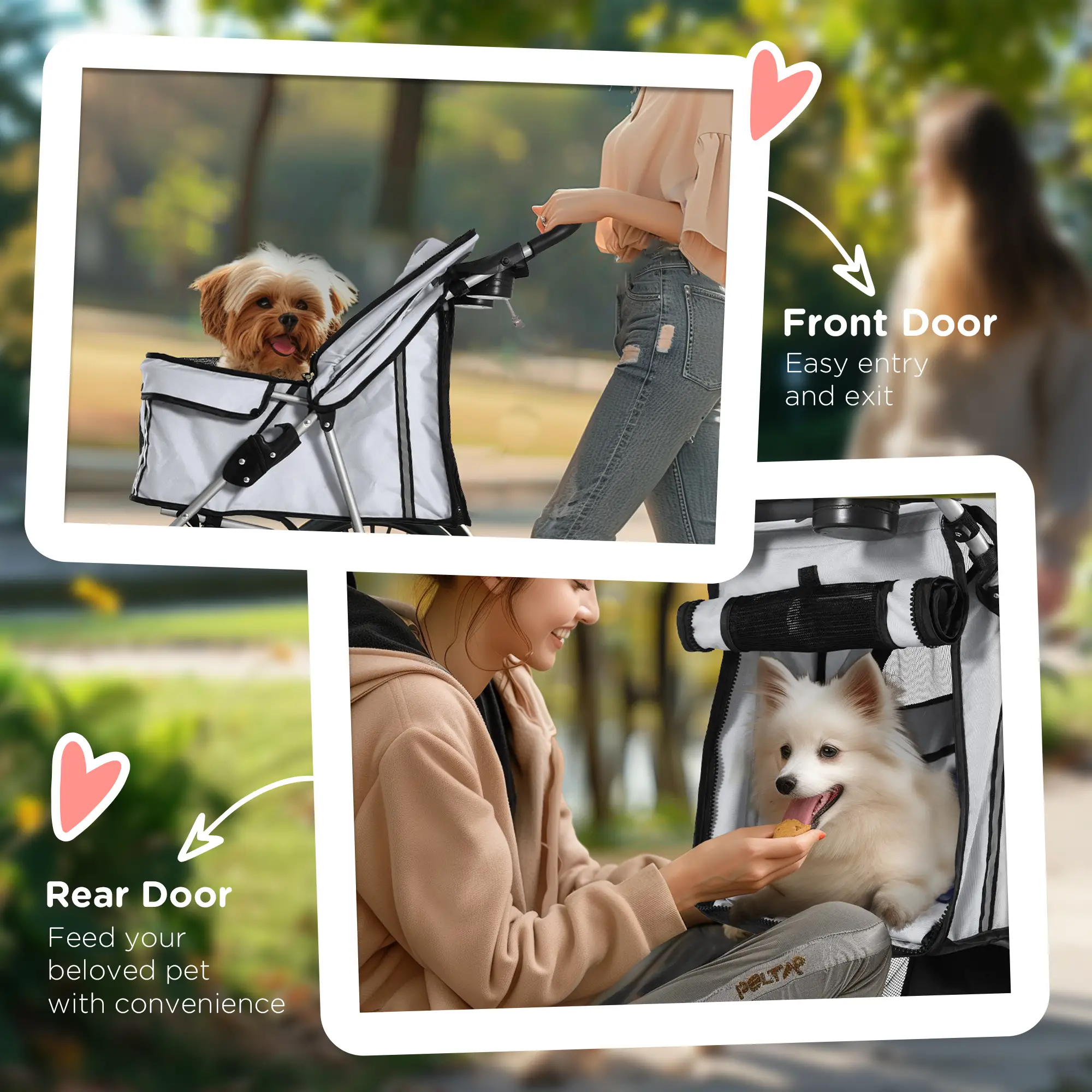 4 Wheel Pet Stroller, Folding Sunshade Canopy, Safety Leash, Cup Holder, Grey - Image 7