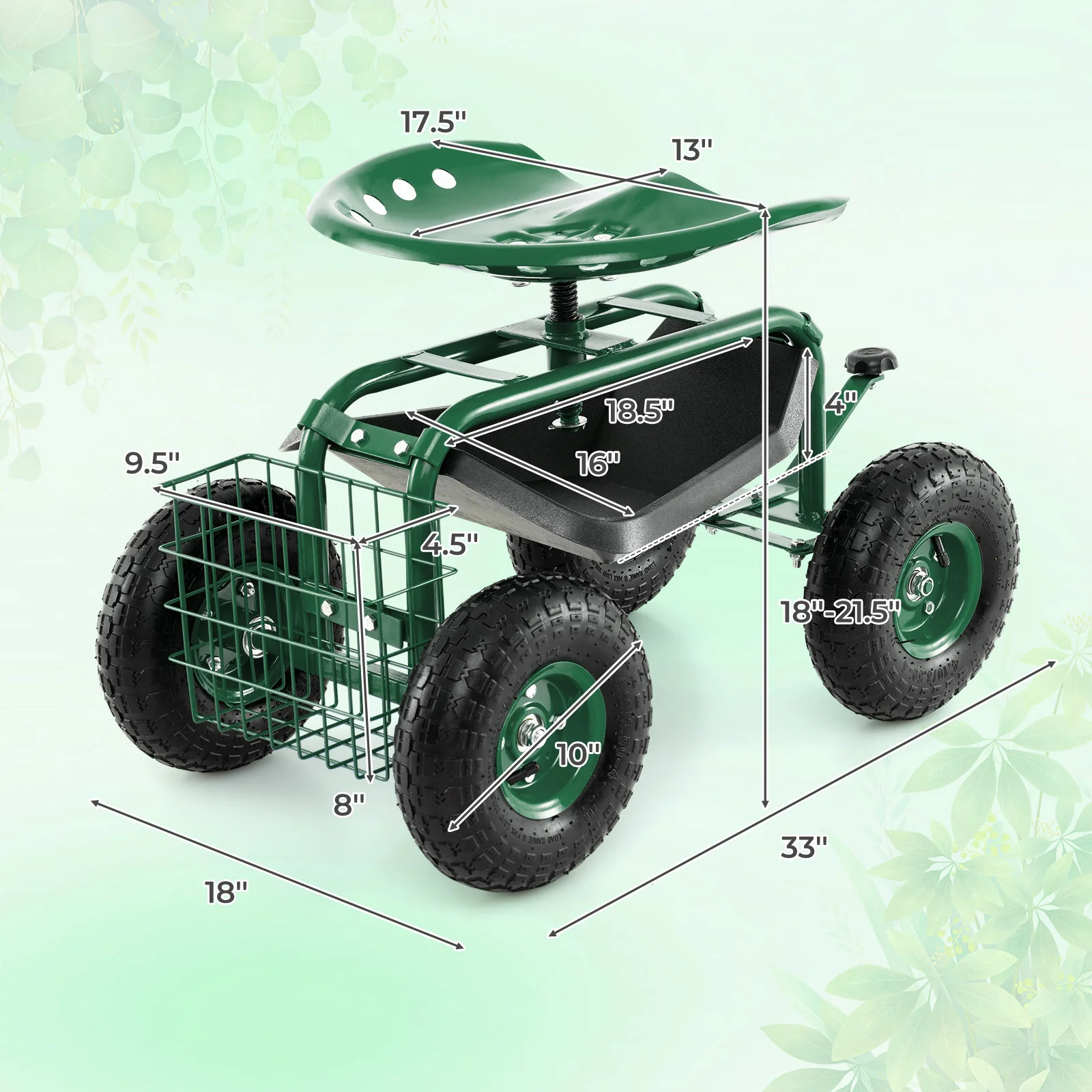 4-Wheel Rolling Garden Cart, Green - Image 5
