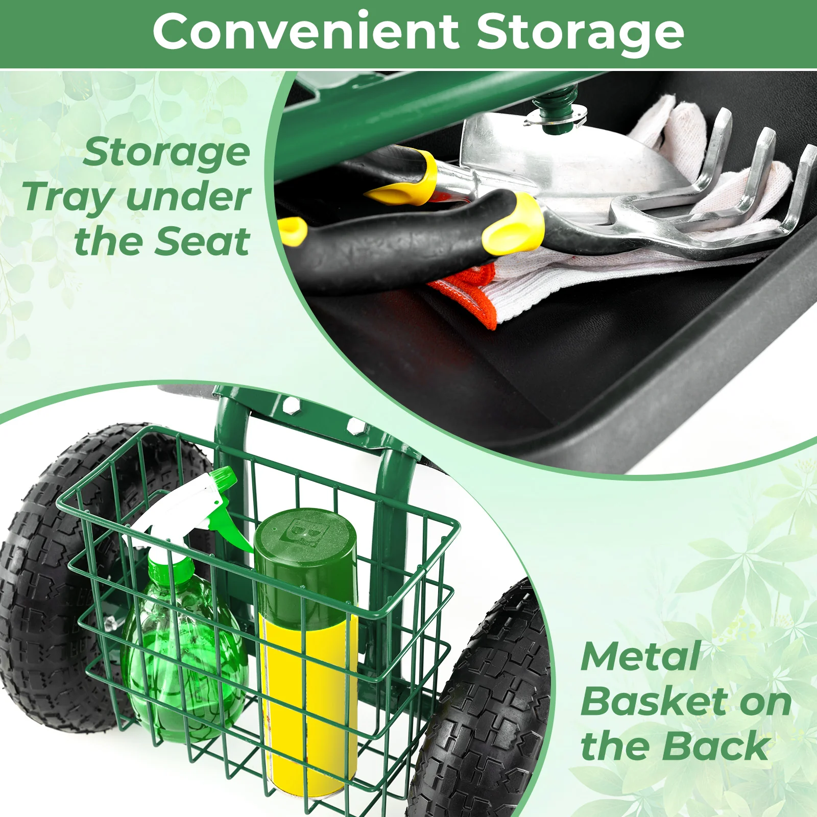 4-Wheel Rolling Garden Cart, Green - Image 7