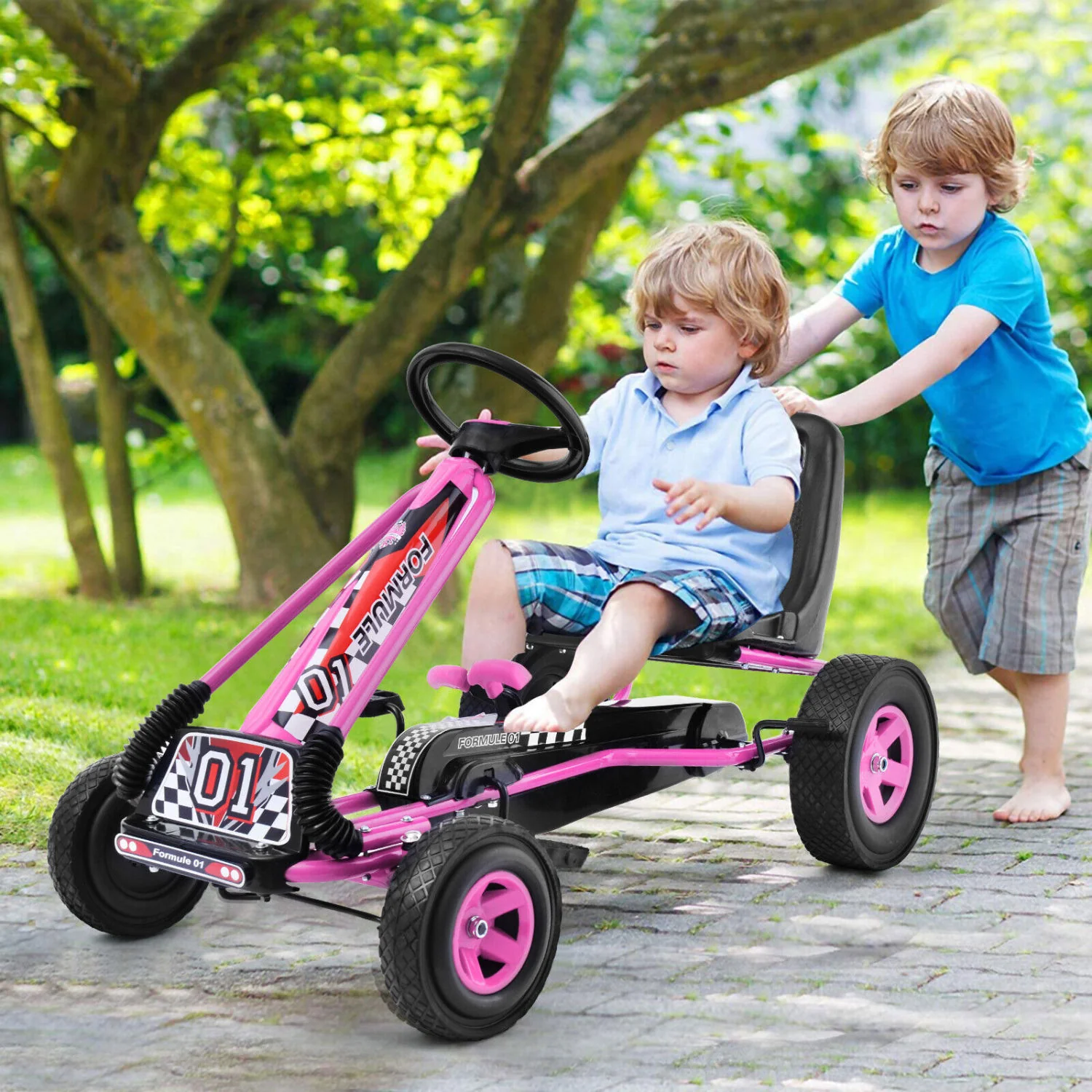 4 Wheels Kids Pedal Powered Bike Go Kart, Pink - Image 2