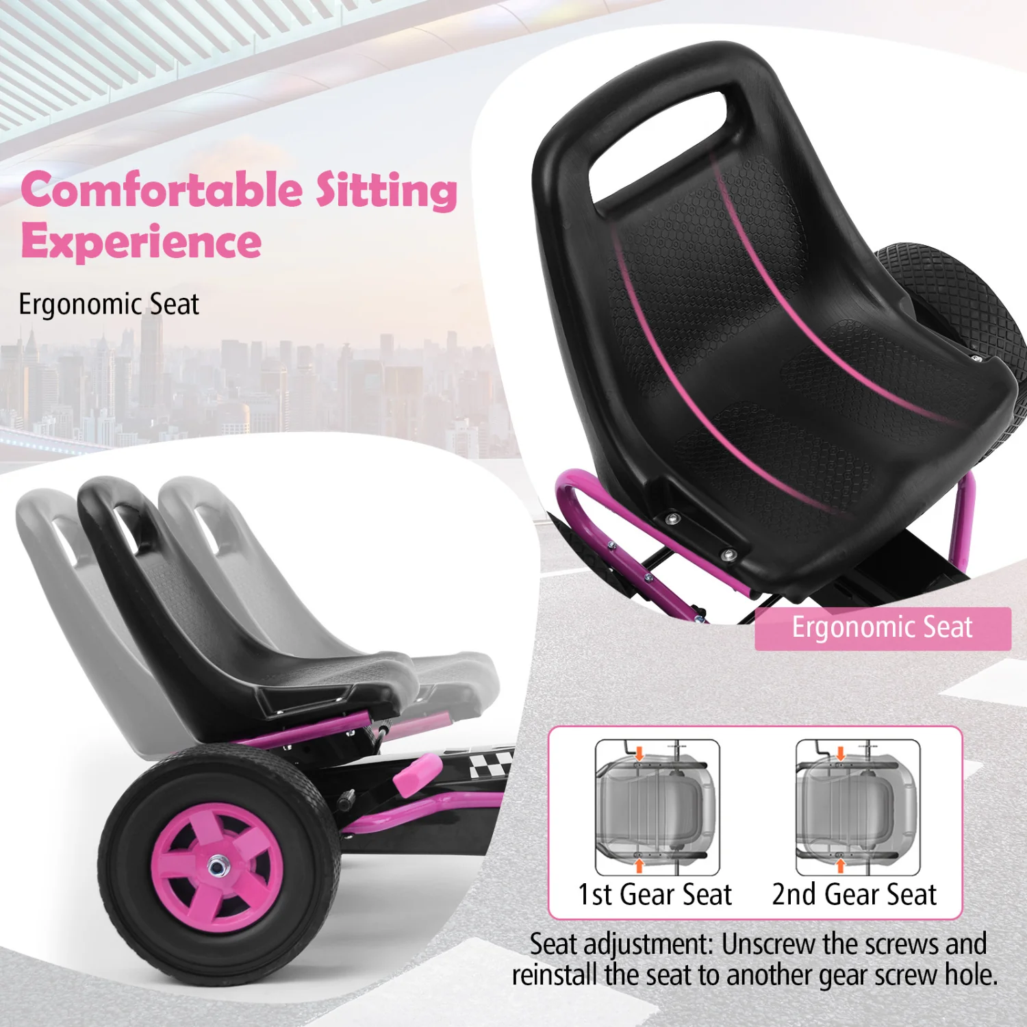 4 Wheels Kids Pedal Powered Bike Go Kart, Pink - Image 9