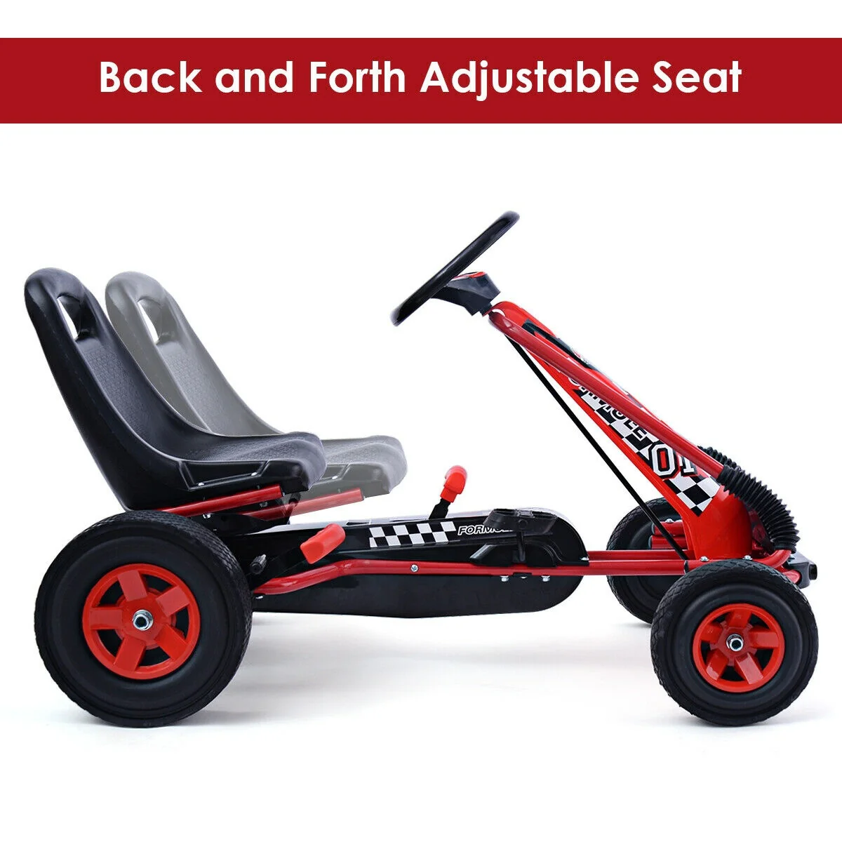4 Wheels Kids Ride On Pedal Powered Bike Go Kart, Red - Image 10