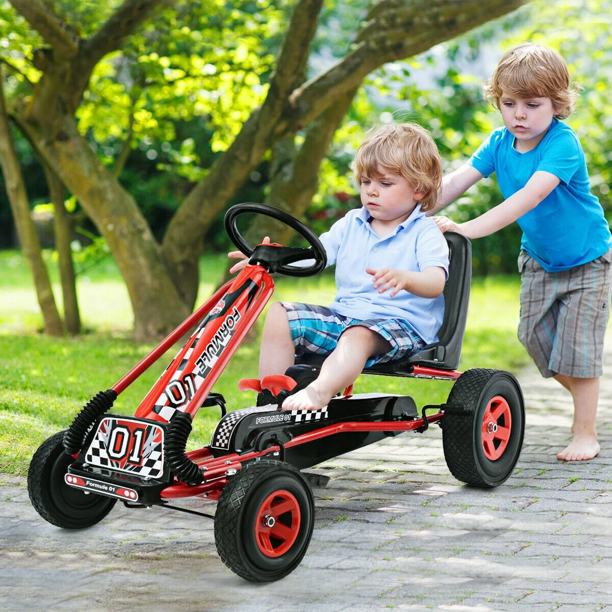 4 Wheels Kids Ride On Pedal Powered Bike Go Kart, Red - Image 2