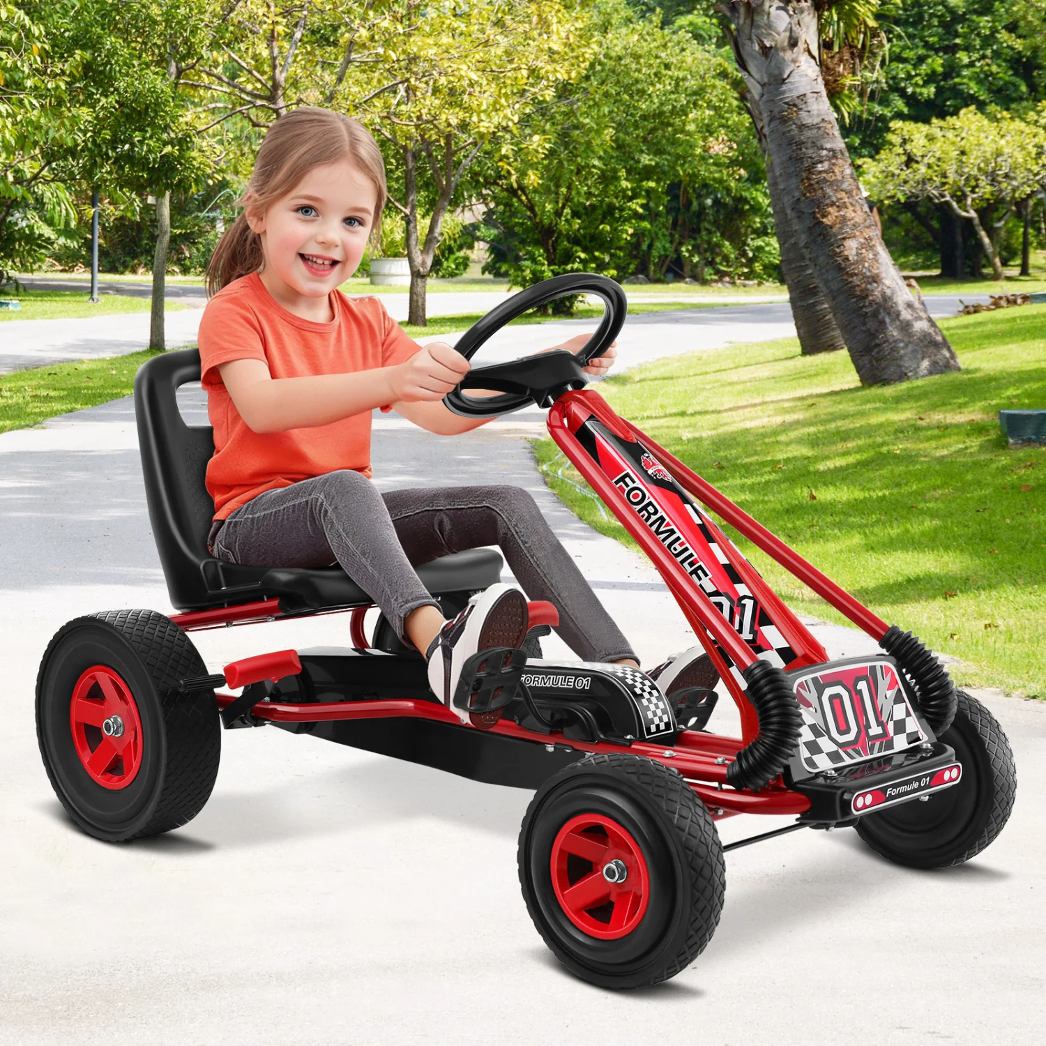 4 Wheels Kids Ride On Pedal Powered Bike Go Kart, Red - Image 3