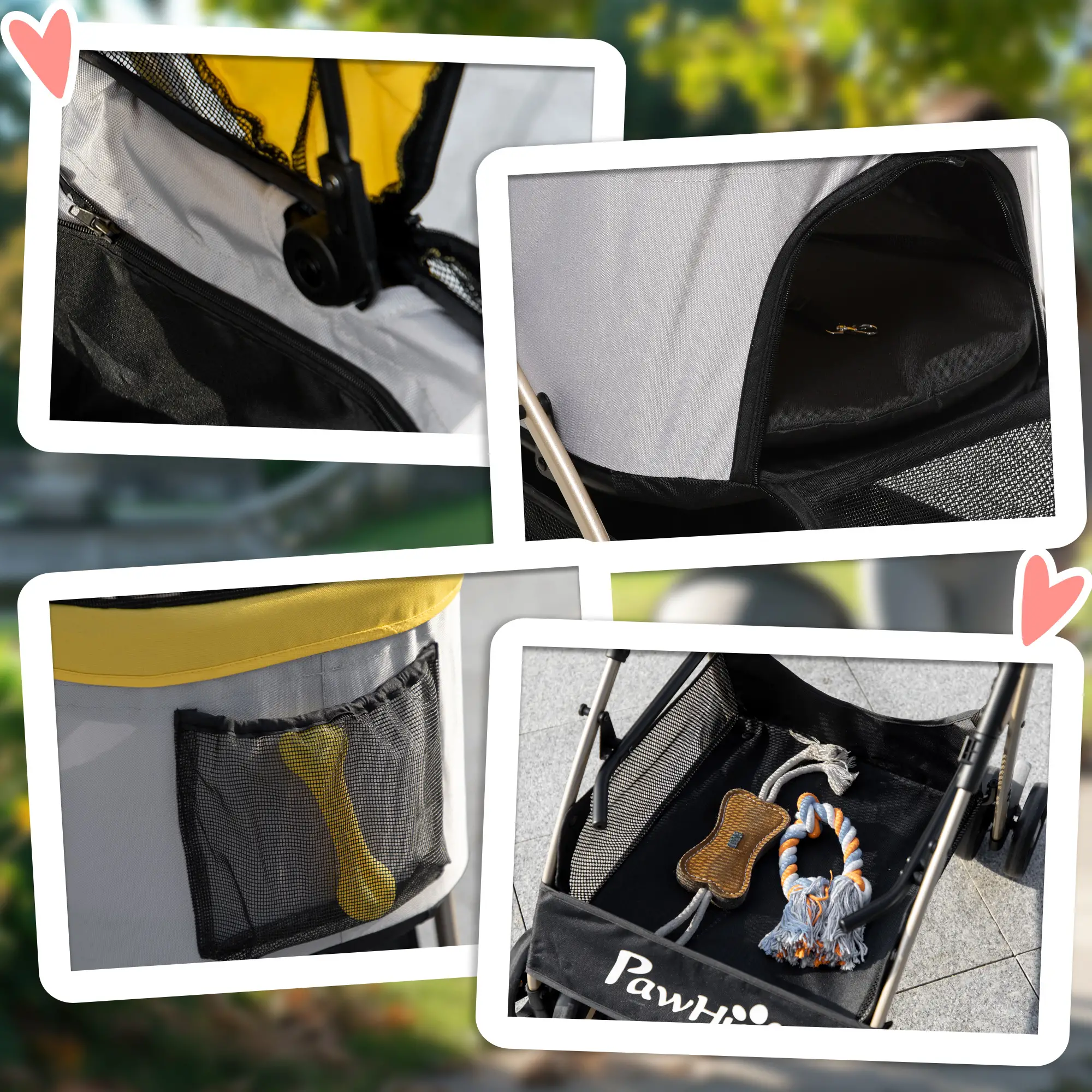 4 Wheels Pet Stroller, Folding Carrier for Small Dogs, Detachable, Yellow - Image 9