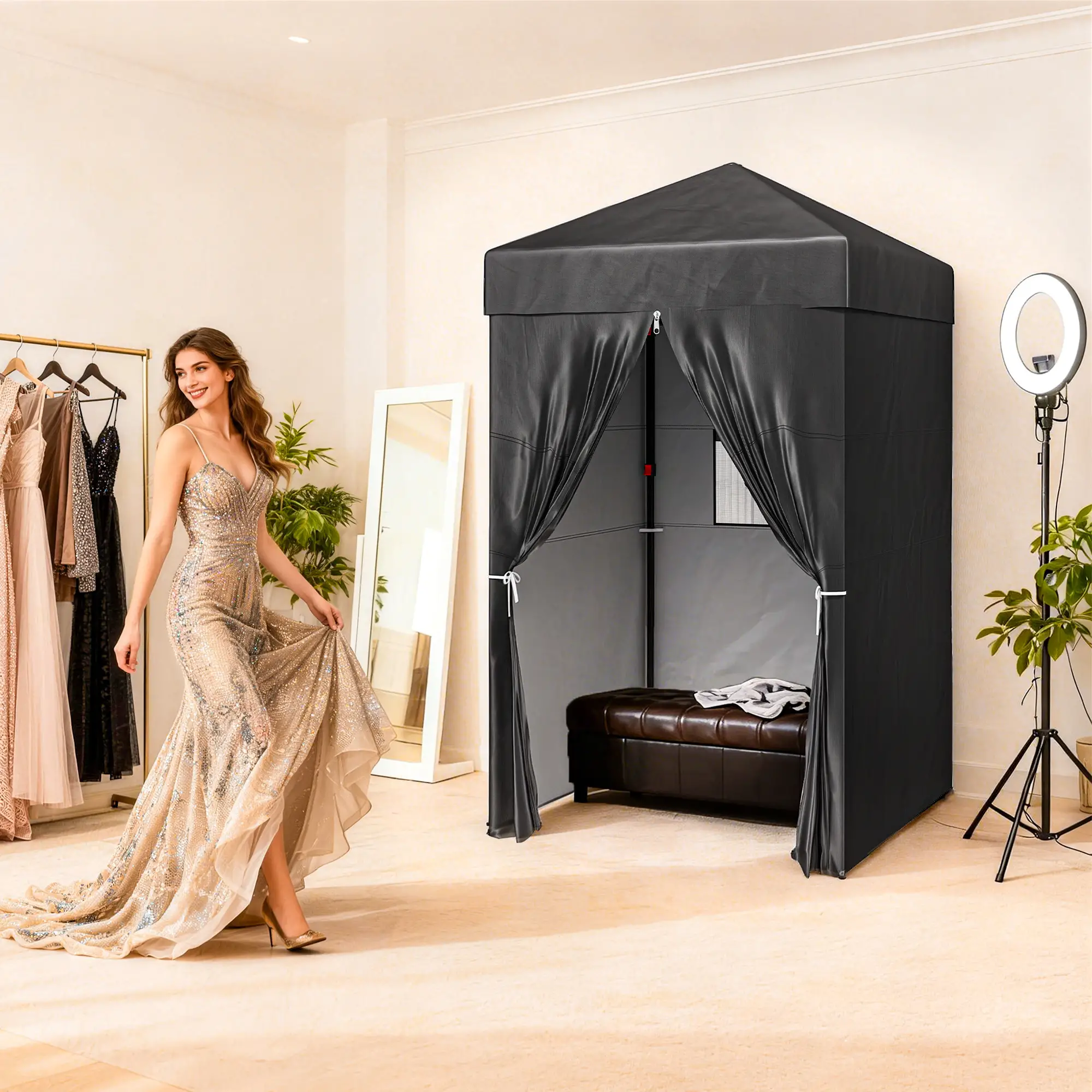 4 x 4 ft Compact Pop Up Canopy Tent, Portable Instant Privacy, Black - Image 10
