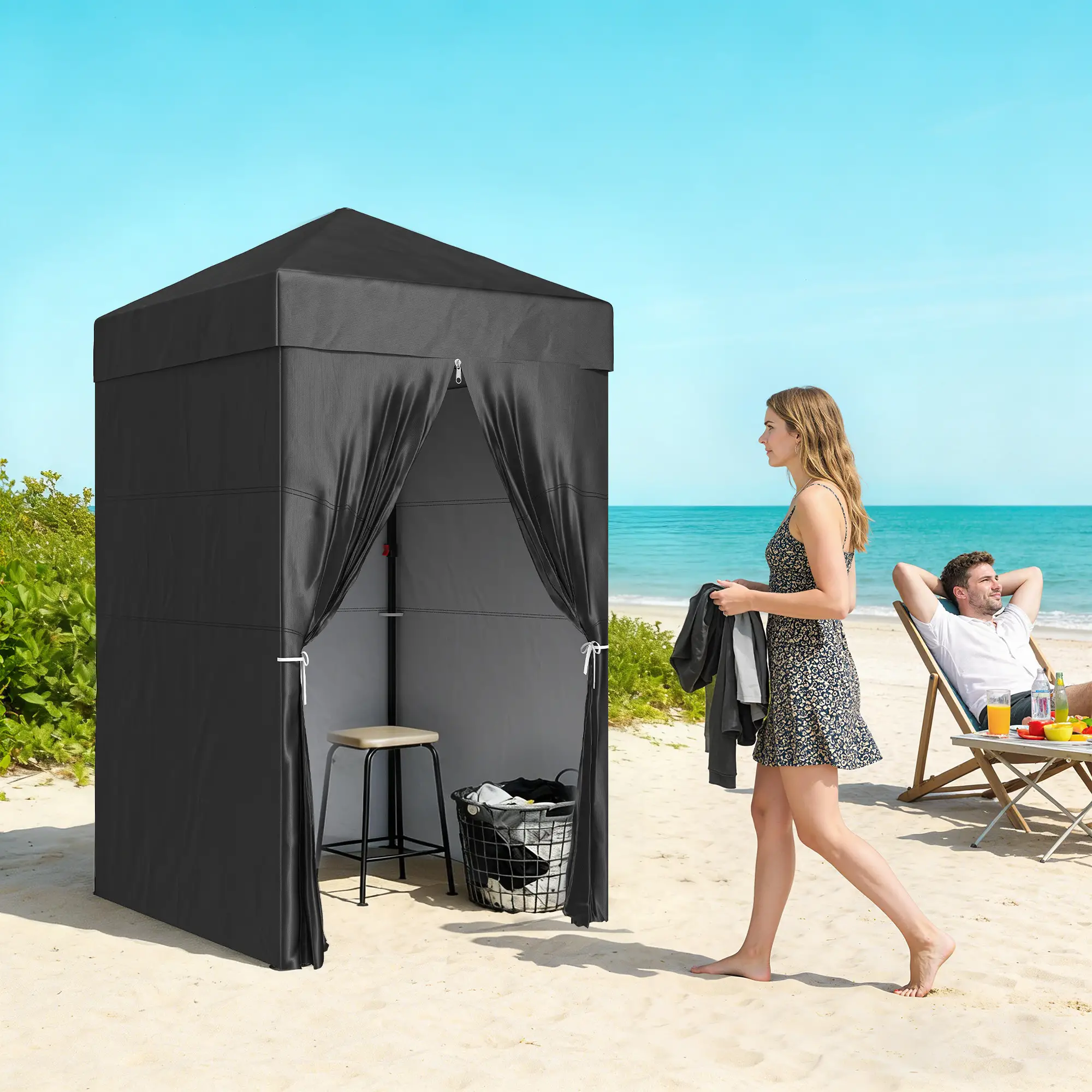 4 x 4 ft Compact Pop Up Canopy Tent, Portable Instant Privacy, Black - Image 8