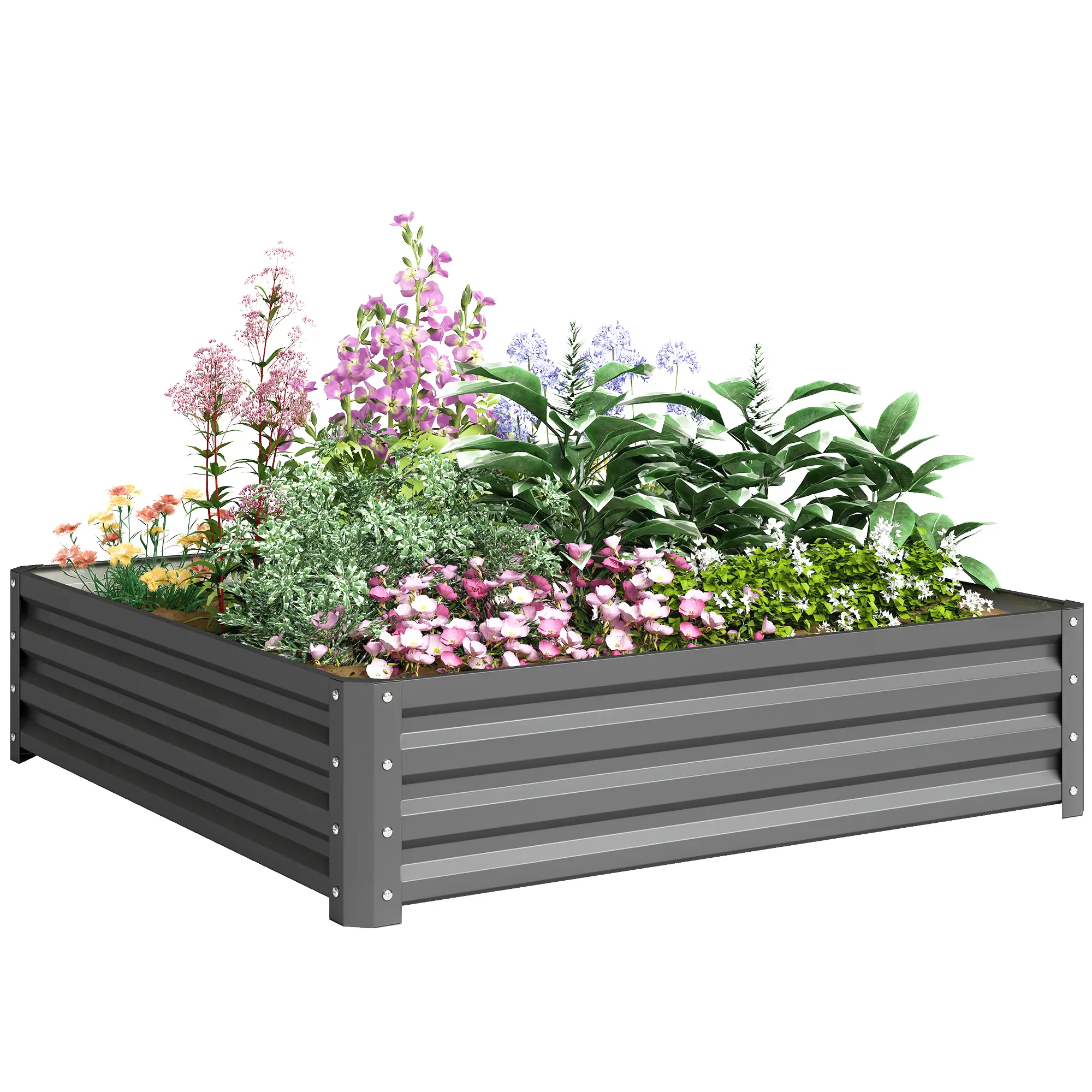 4' x 4' x 1' Galvanized Steel Raised Garden Bed, Light Grey - Image 11