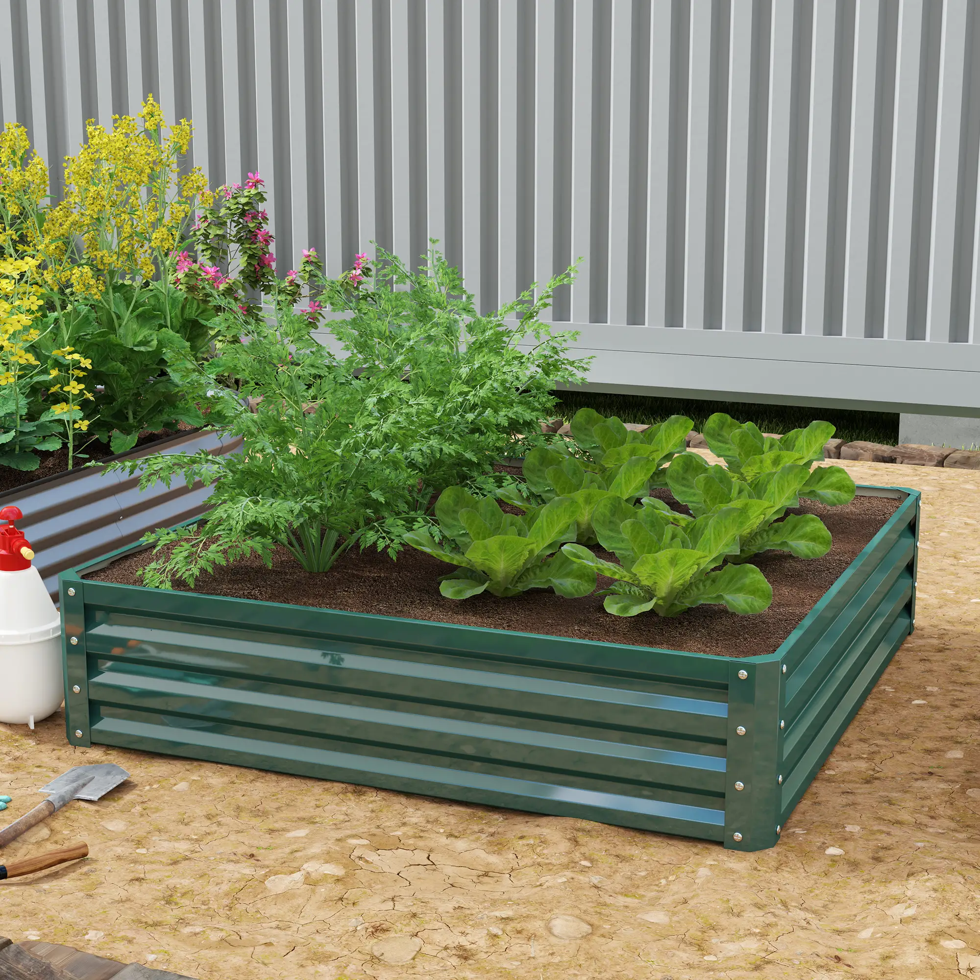 4' x 4' x 1' Galvanized Steel Raised Garden Bed, Vegetables, Flowers, Herbs - Image 8