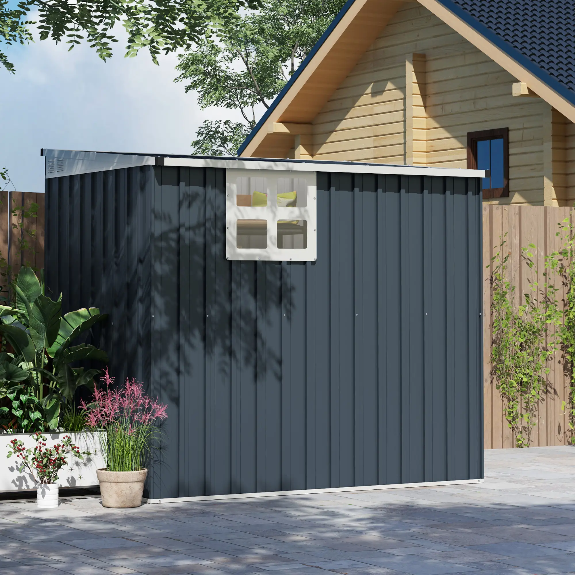 4' x 6' Outdoor Storage Shed, Metal Garden Shed with Window - Image 10