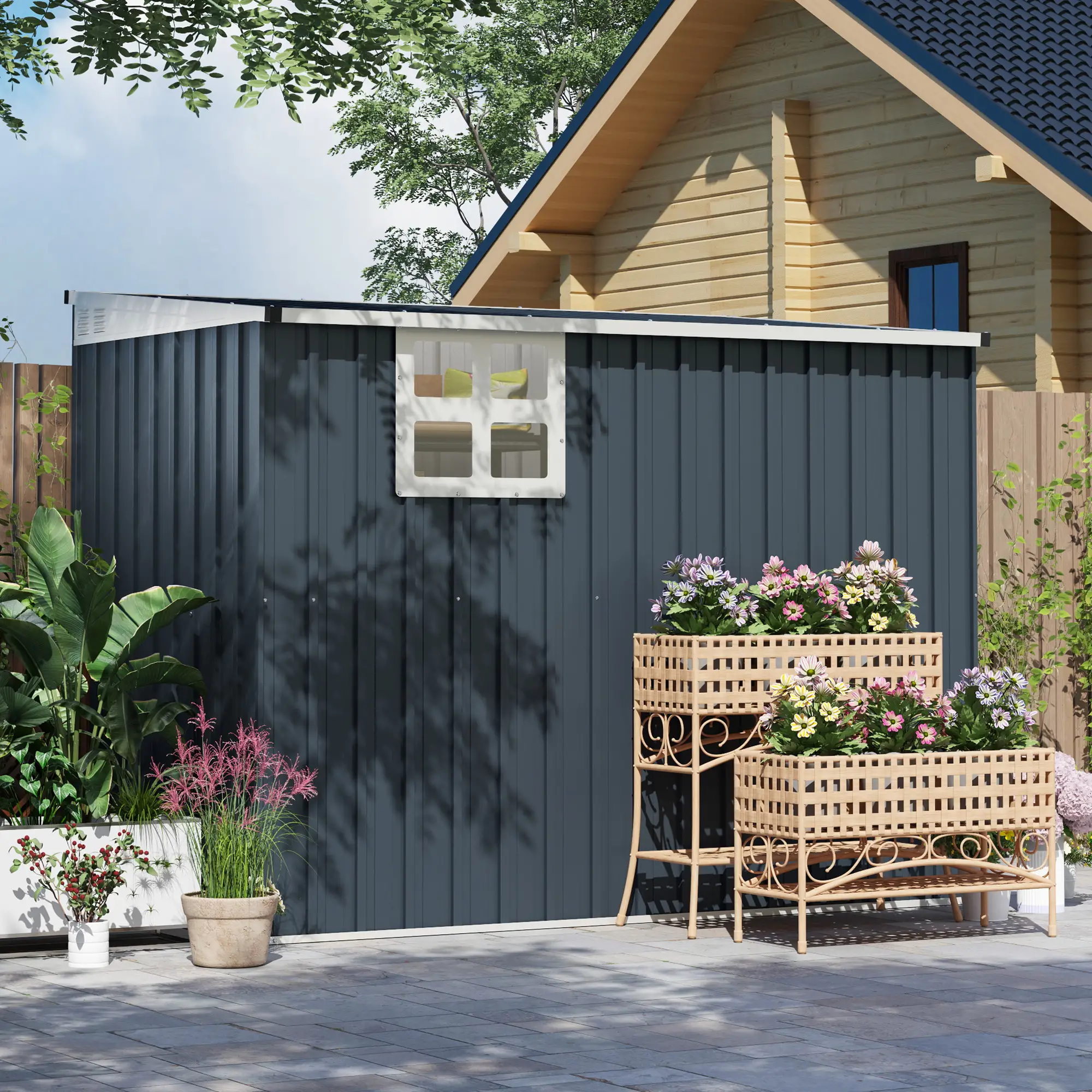 4' x 8' Metal Garden Shed, Outdoor Storage with Window, 2 Vents, Lockable Door - Image 10