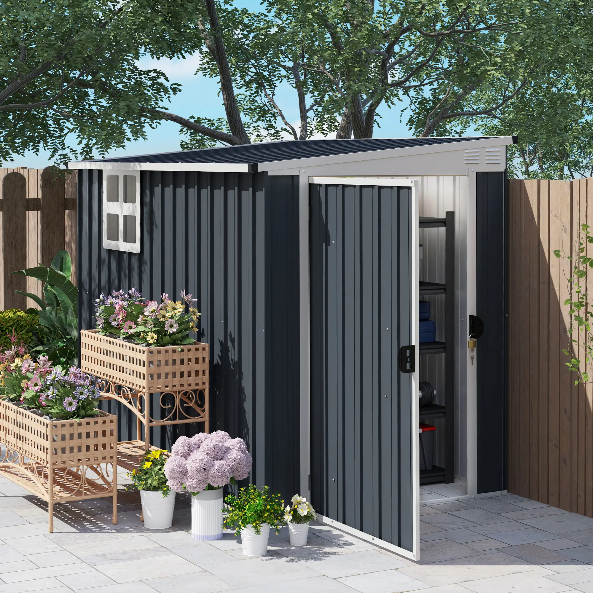 4' x 8' Metal Garden Shed, Outdoor Storage with Window, 2 Vents, Lockable Door - Image 2