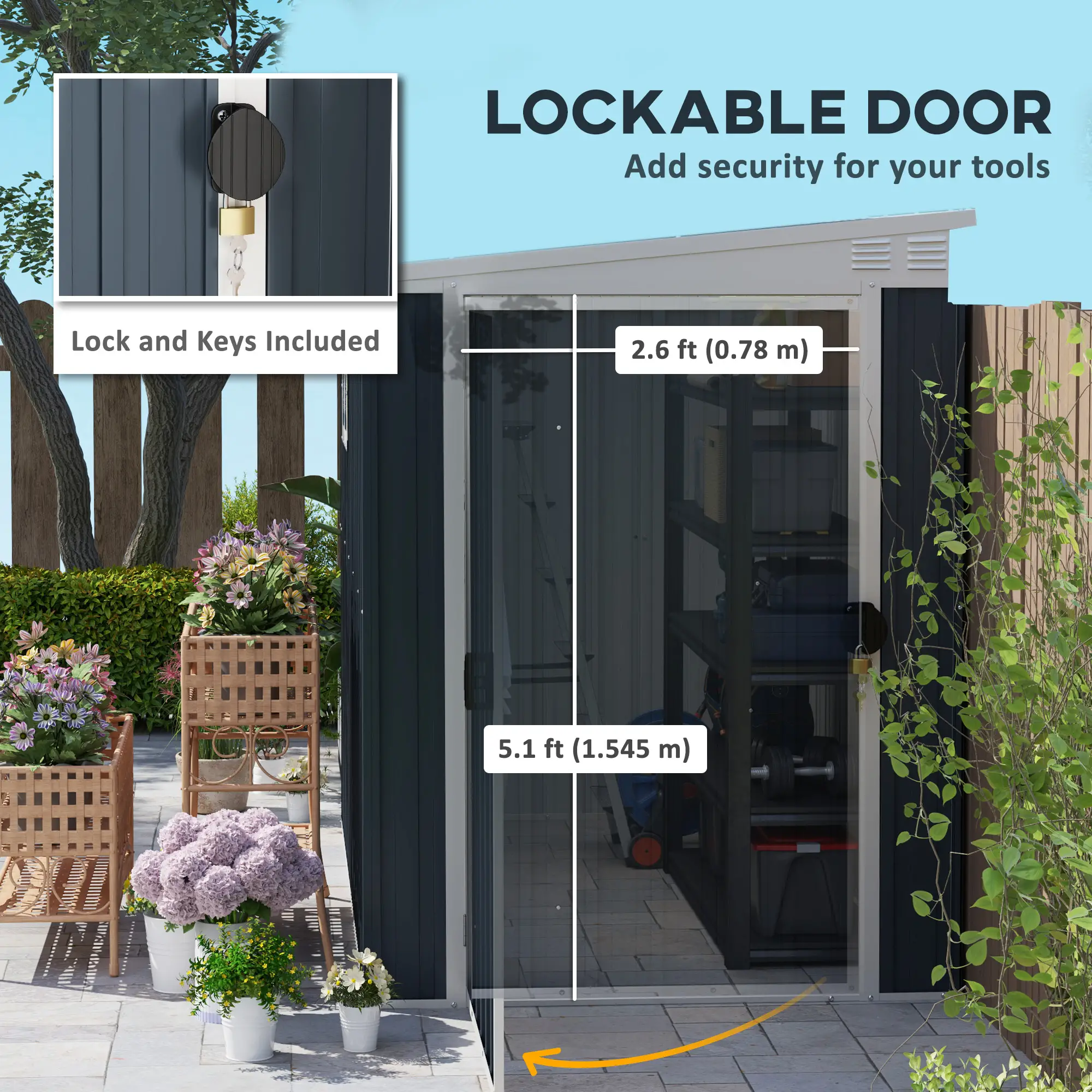 4' x 8' Metal Garden Shed, Outdoor Storage with Window, 2 Vents, Lockable Door - Image 5