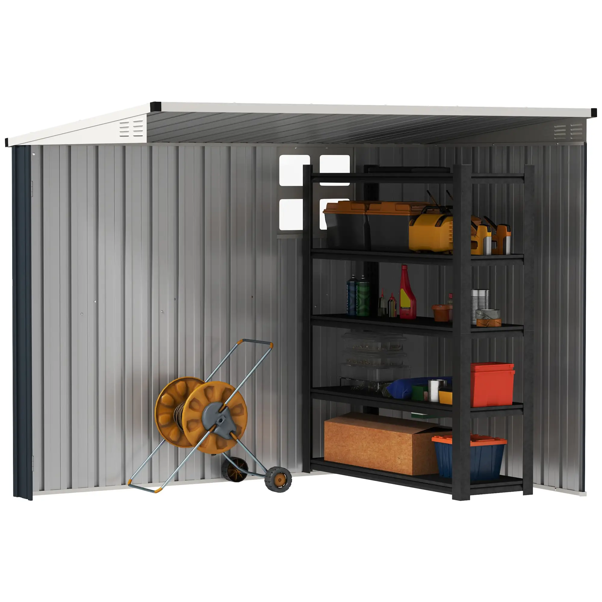 4' x 8' Metal Garden Shed, Outdoor Storage with Window, 2 Vents, Lockable Door - Image 9
