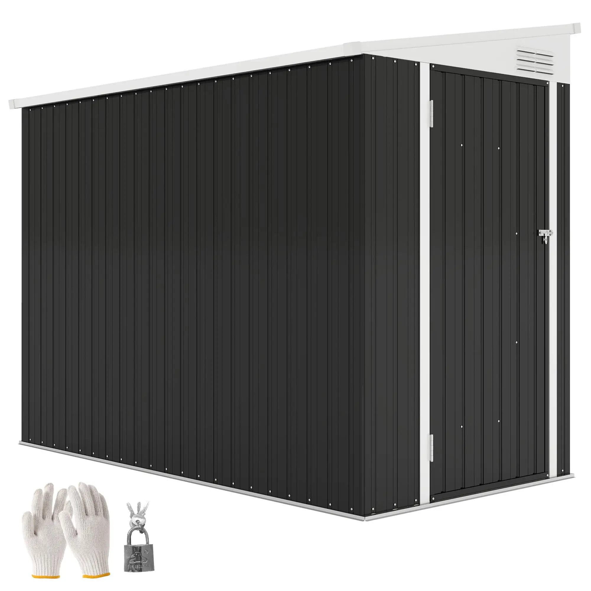 4' x 8' Outdoor Storage Shed, Metal Tool Shed, Lockable Door, Air Vents, Dark Grey - Image 11