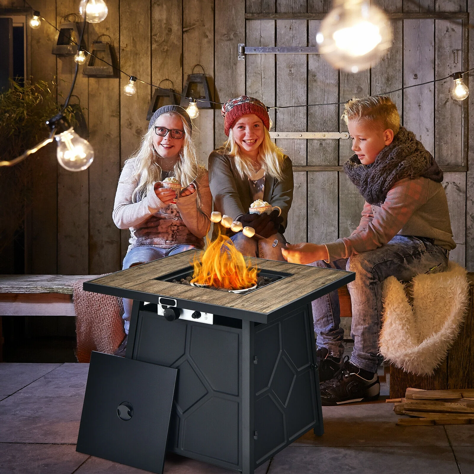40,000 BTU 28 Inch Propane Gas Fire Pit Table, Black - Image 7
