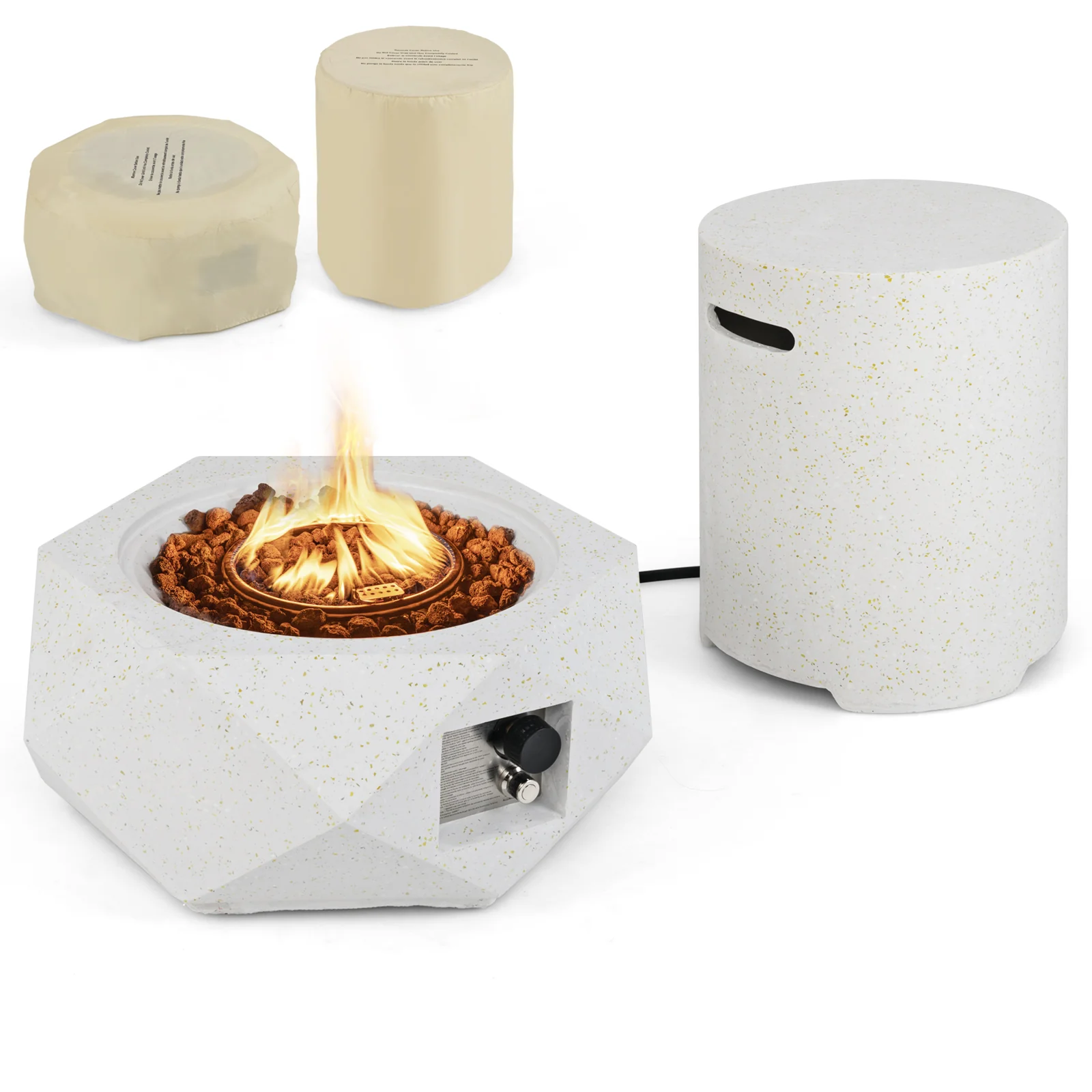 40,000 BTU Fire Pit Table Set, Stainless Steel Burner, White