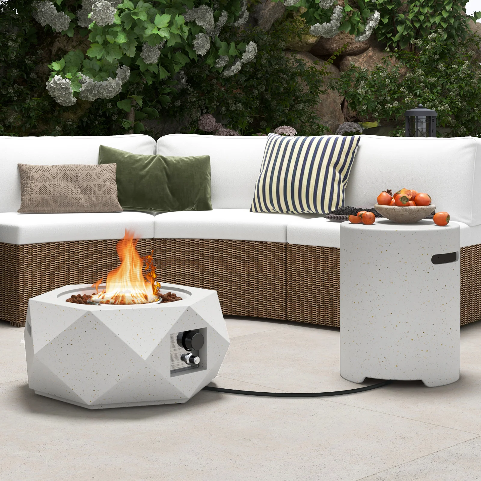 40,000 BTU Fire Pit Table Set, Stainless Steel Burner, White - Image 2