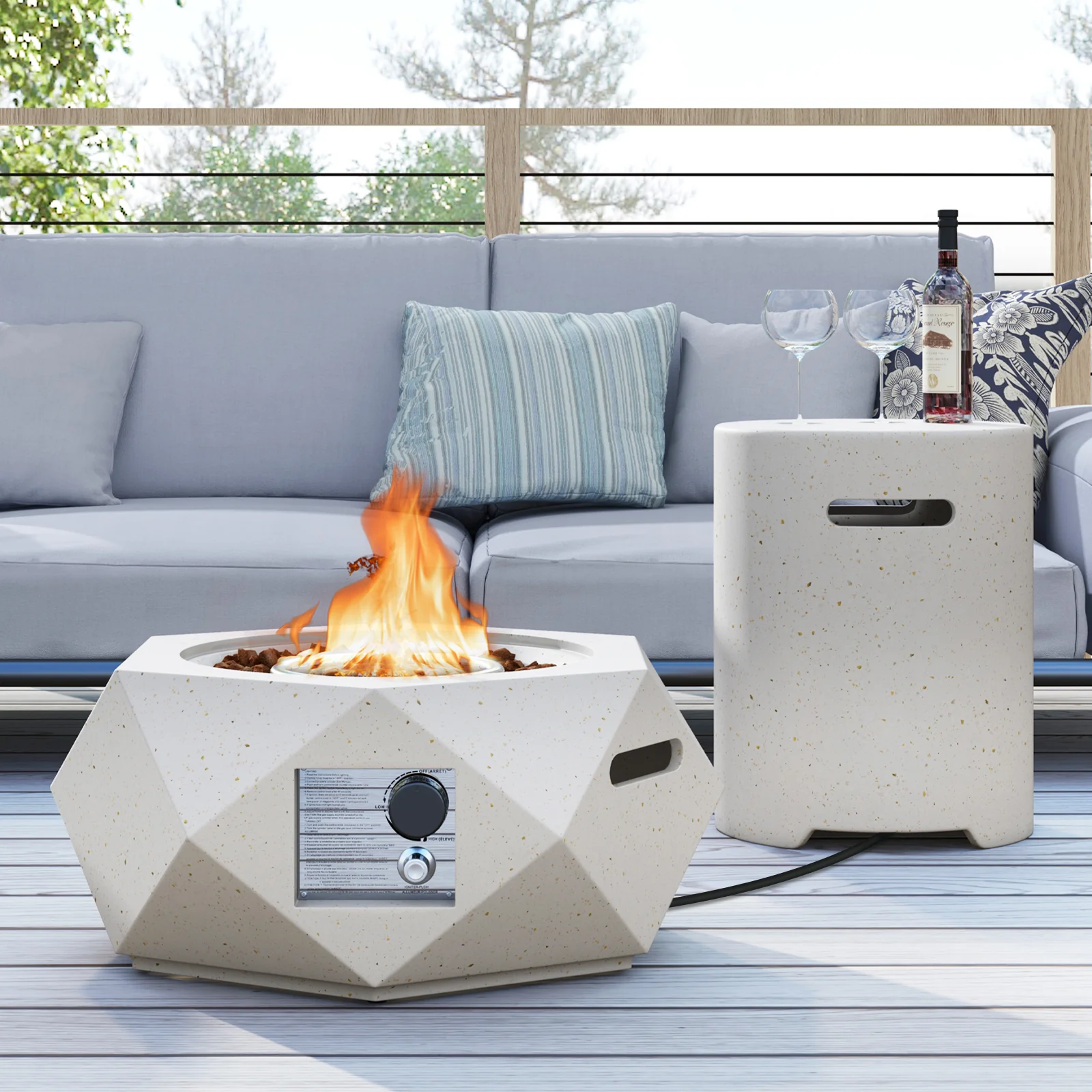 40,000 BTU Fire Pit Table Set, Stainless Steel Burner, White - Image 6