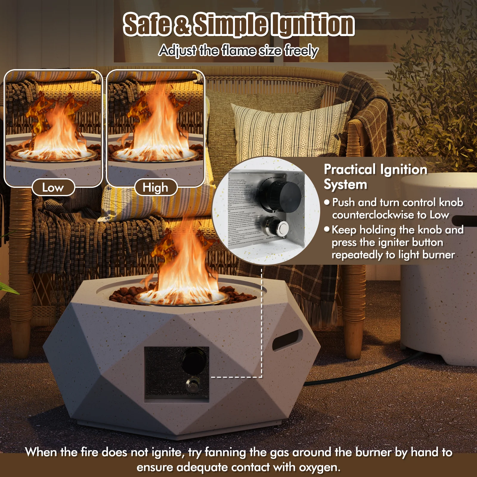 40,000 BTU Fire Pit Table Set, Stainless Steel Burner, White - Image 7