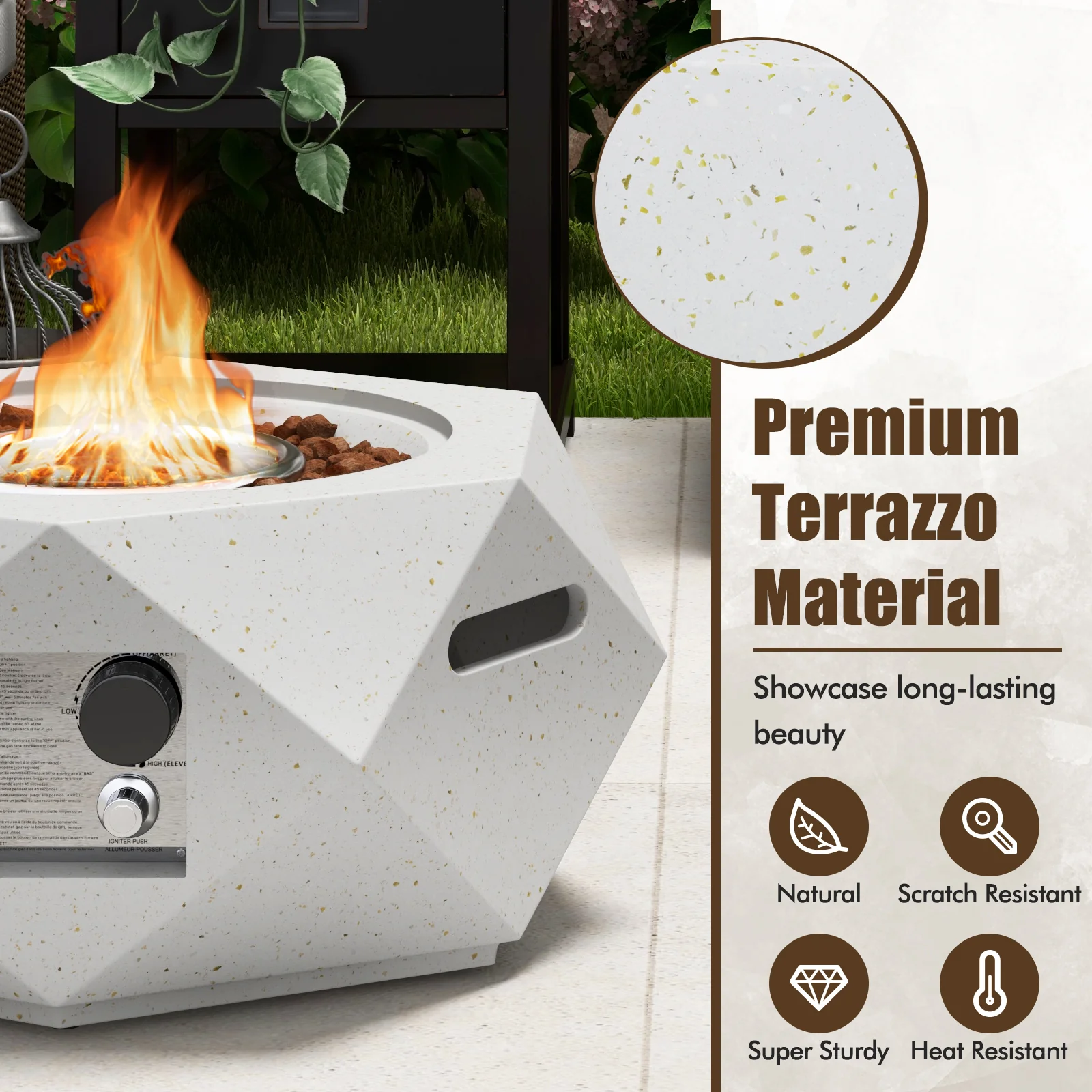 40,000 BTU Fire Pit Table Set, Stainless Steel Burner, White - Image 9