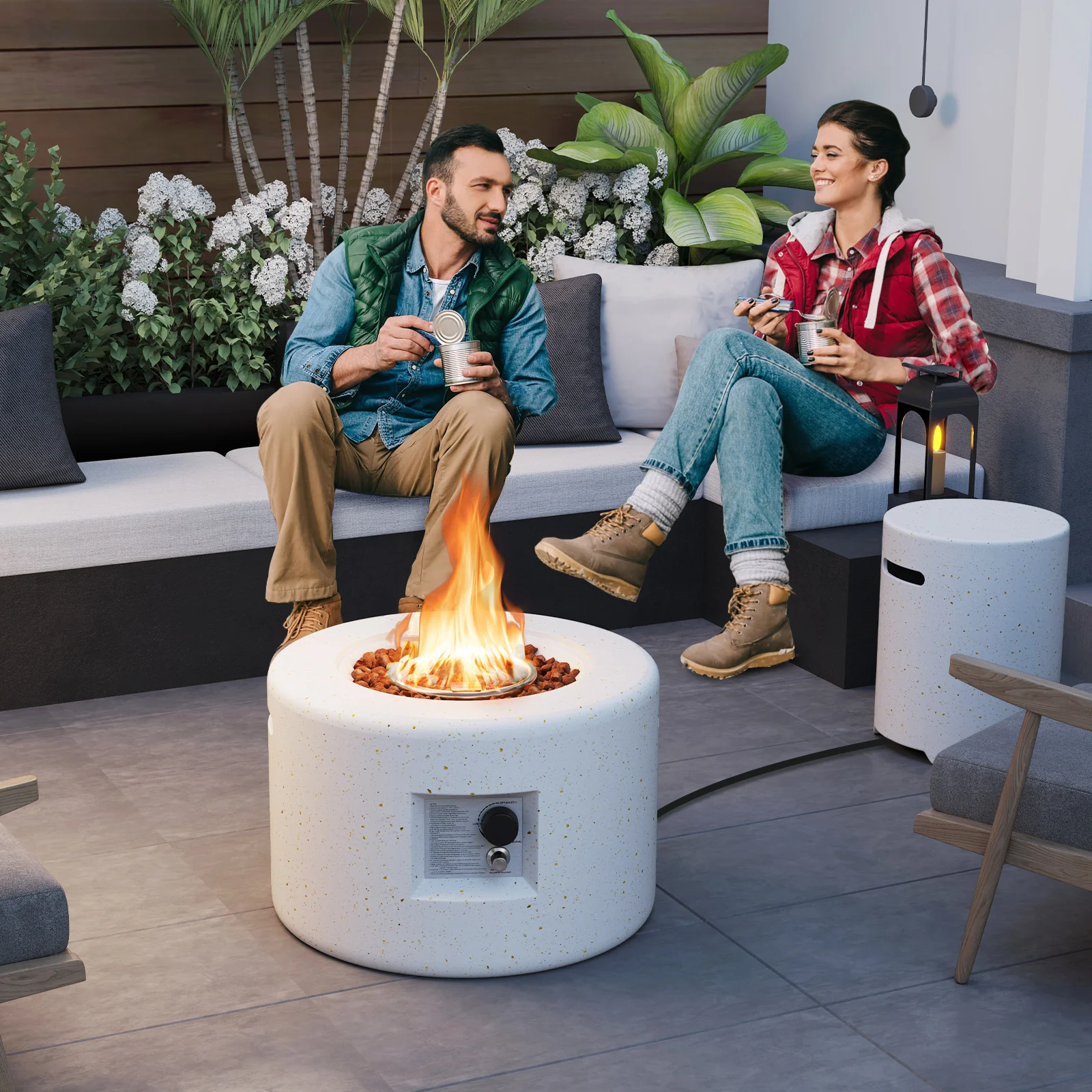 40,000 BTU Fire Pit Table Set, Hideaway Tank Holder, White - Image 2