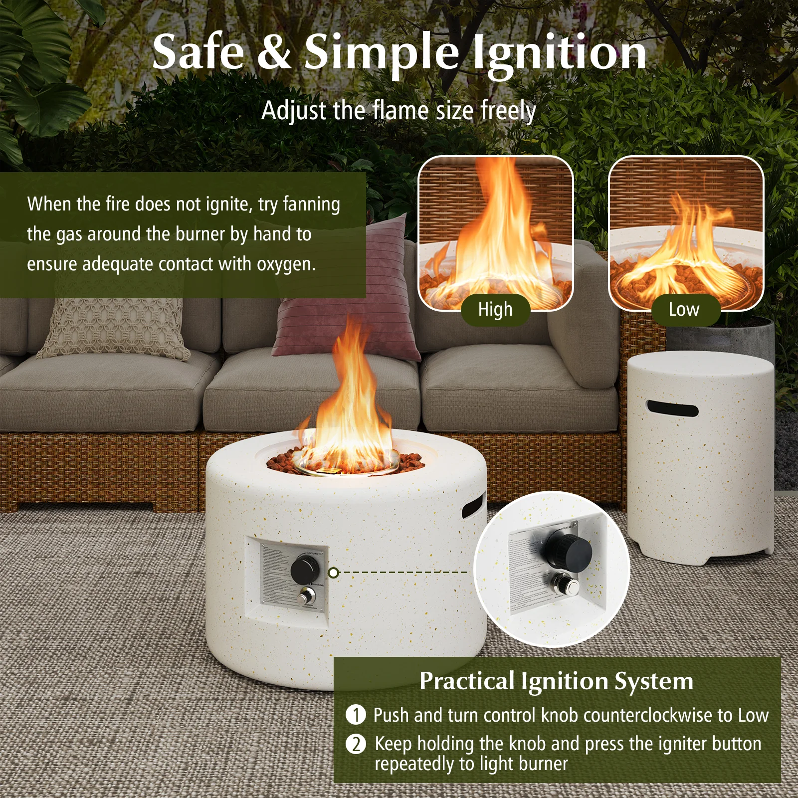 40,000 BTU Fire Pit Table Set, Hideaway Tank Holder, White - Image 7