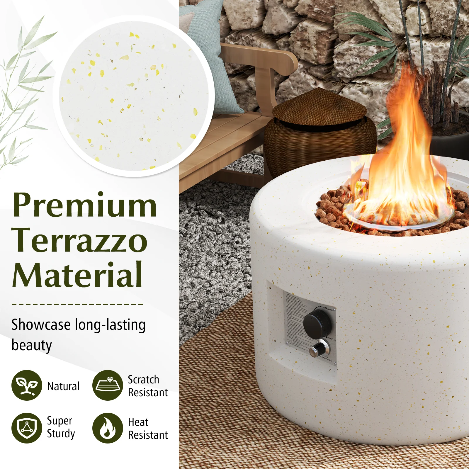 40,000 BTU Fire Pit Table Set, Hideaway Tank Holder, White - Image 9