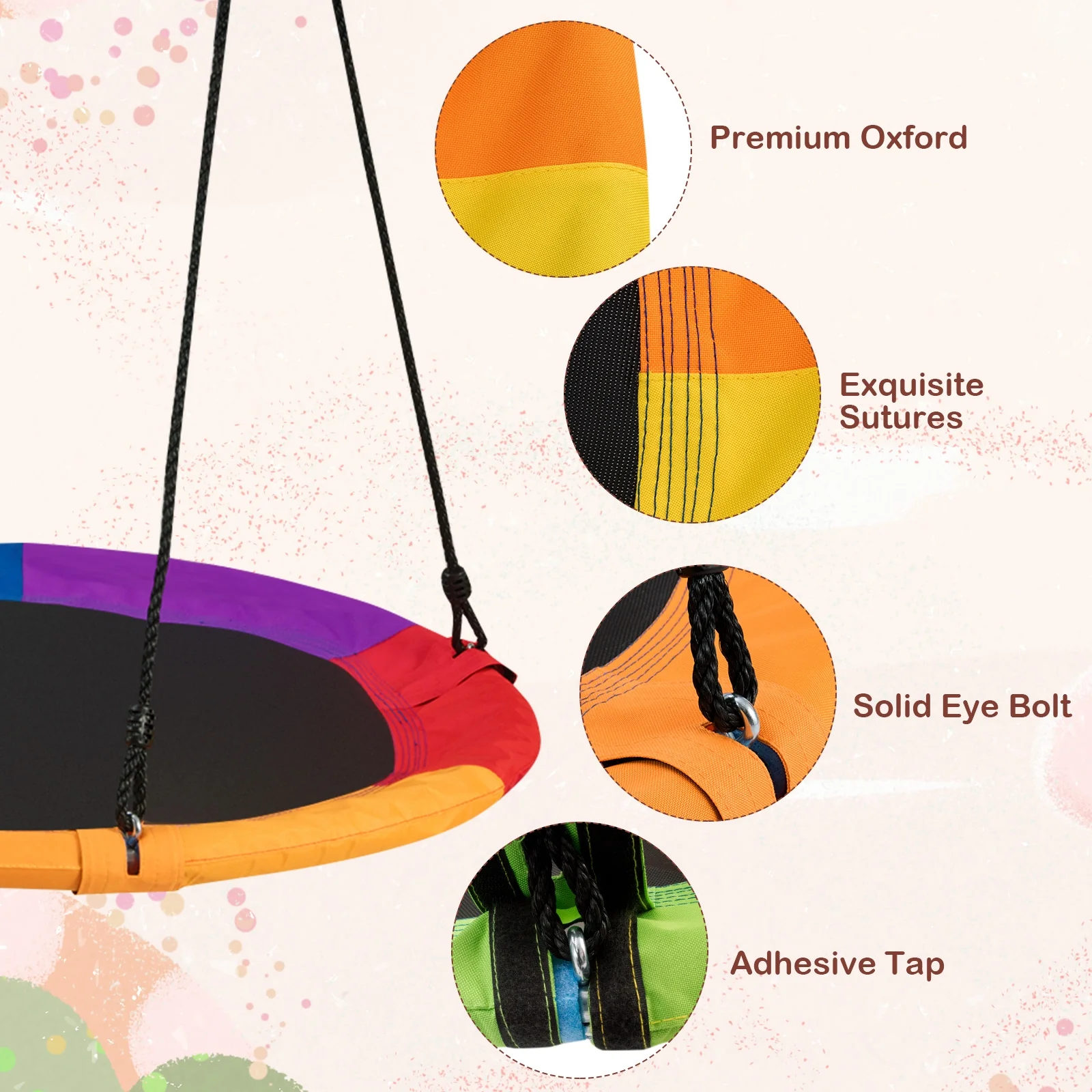 40 Inch 770 Lbs Flying Saucer Tree Swing, With 2 Tree Hanging Straps, Multicolor - Image 10