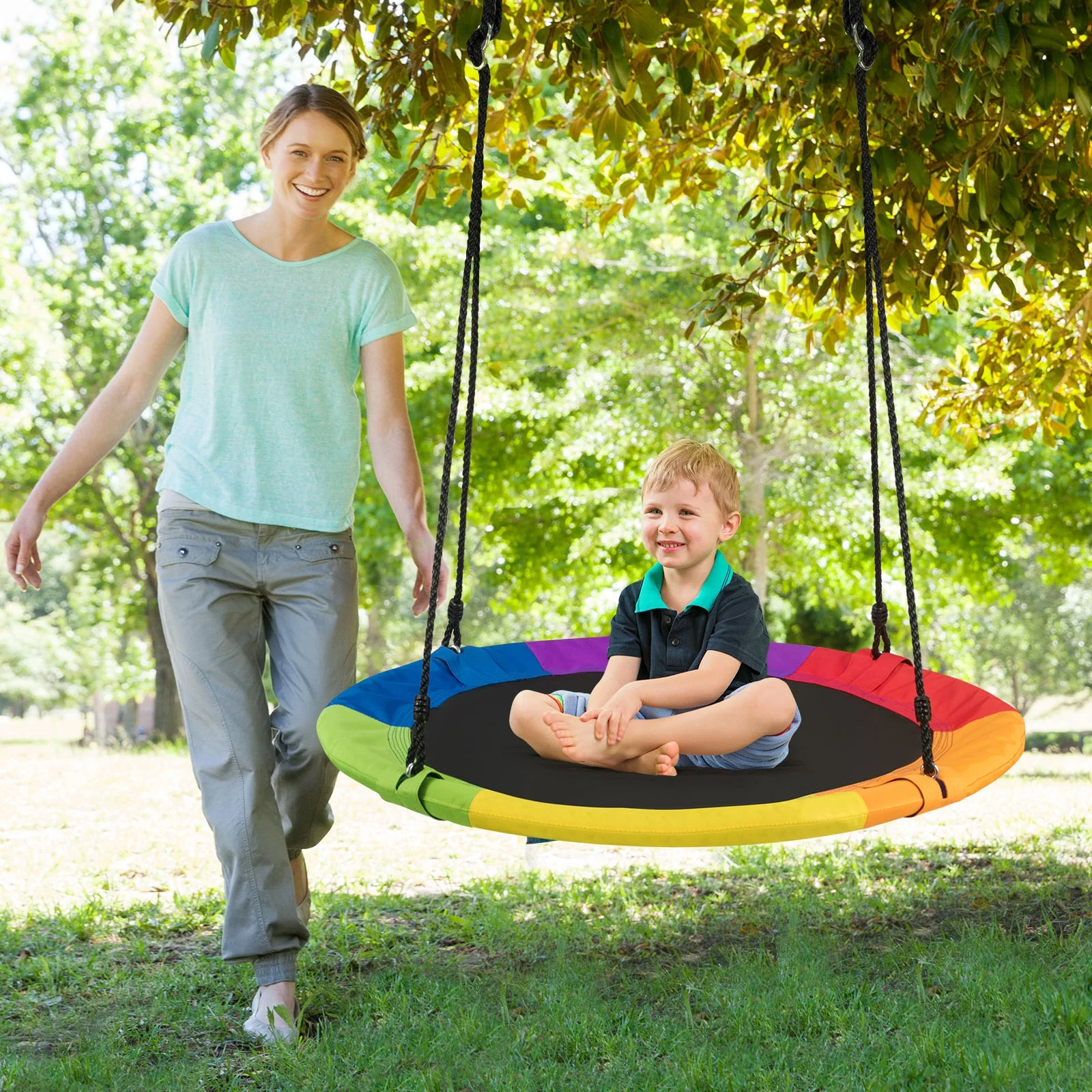40 Inch 770 Lbs Flying Saucer Tree Swing, With 2 Tree Hanging Straps, Multicolor - Image 2