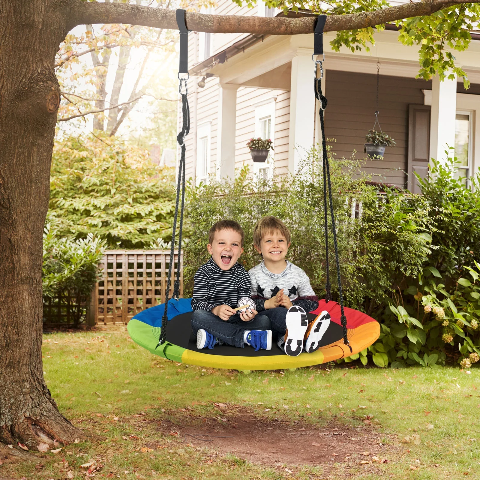 40 Inch 770 Lbs Flying Saucer Tree Swing, With 2 Tree Hanging Straps, Multicolor - Image 7