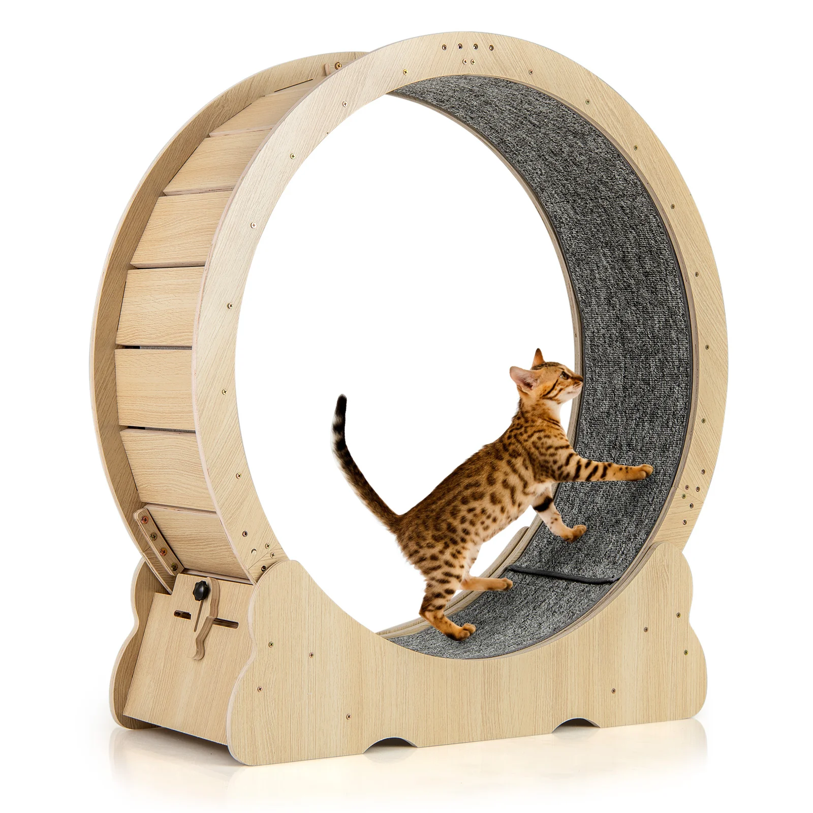 40 Inch Cat Exercise Wheel, Lockable, Carpeted Runway, Natural - Image 4