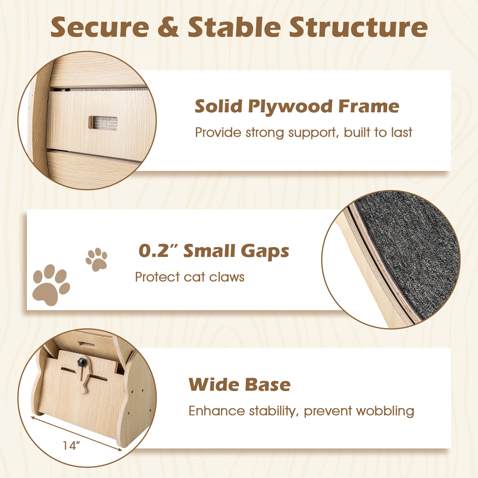 40 Inch Cat Exercise Wheel, Lockable, Carpeted Runway, Natural - Image 9