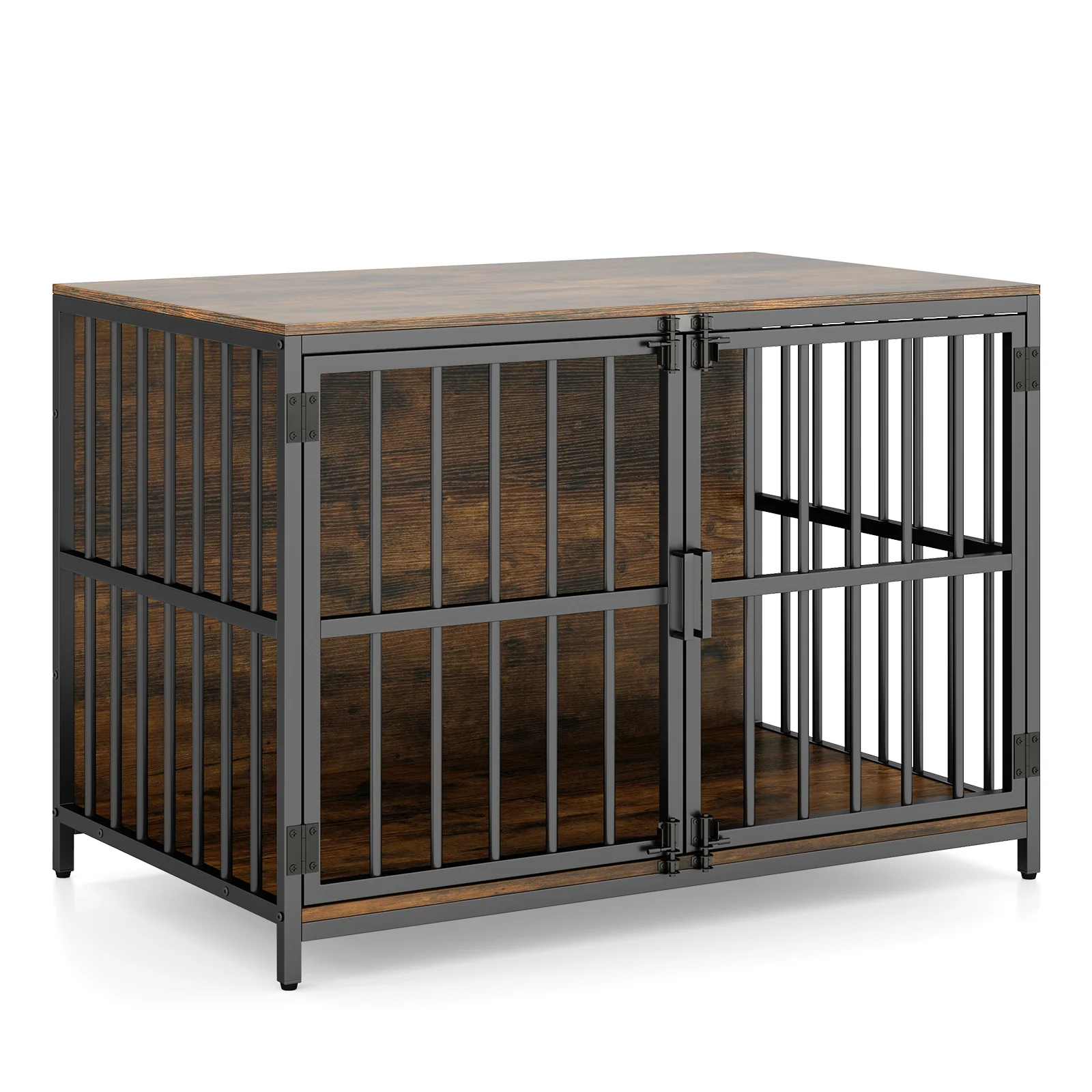 40 Inch Dog Crate Furniture, Dual Lockable Doors, Rustic Brown