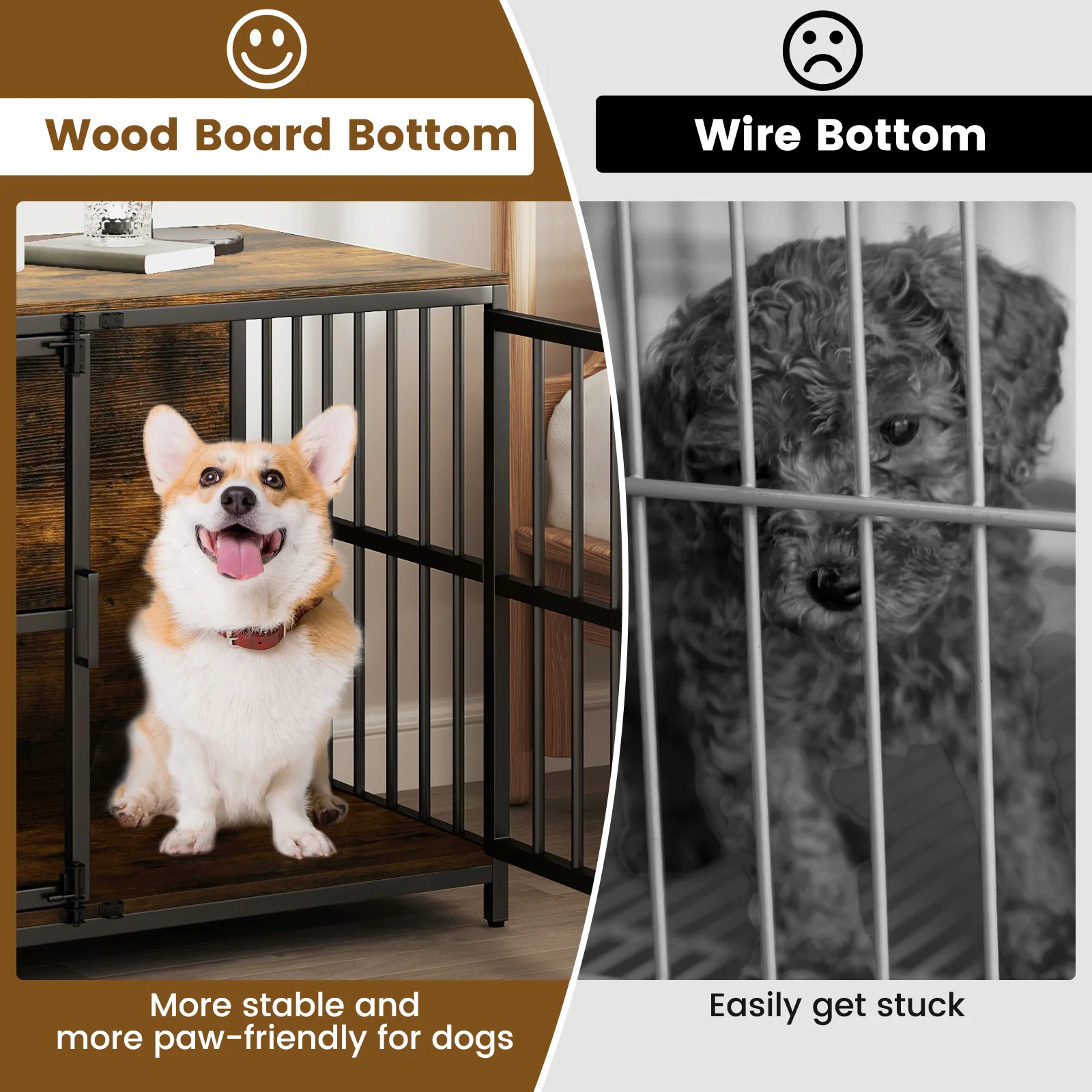 40 Inch Dog Crate Furniture, Dual Lockable Doors, Rustic Brown - Image 9
