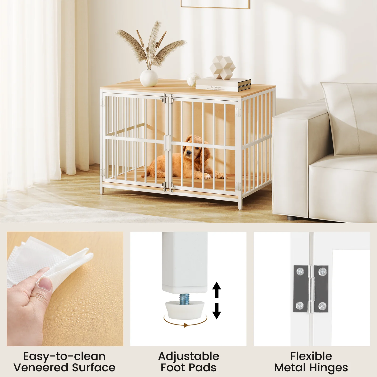 40 Inch Dog Crate Furniture With Dual Lockable Doors, Natural - Image 10
