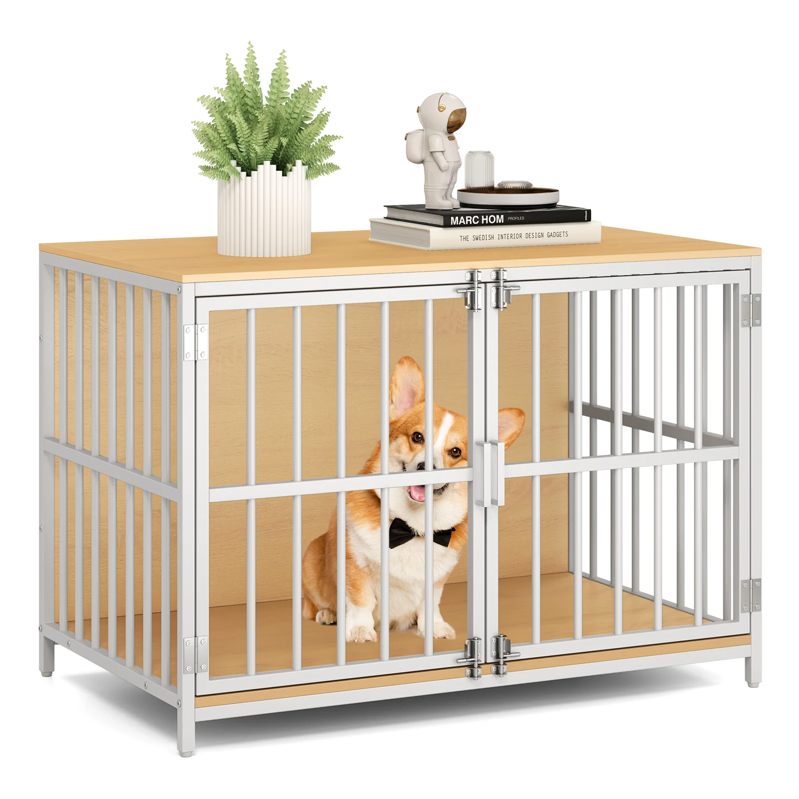 40 Inch Dog Crate Furniture With Dual Lockable Doors, Natural - Image 5