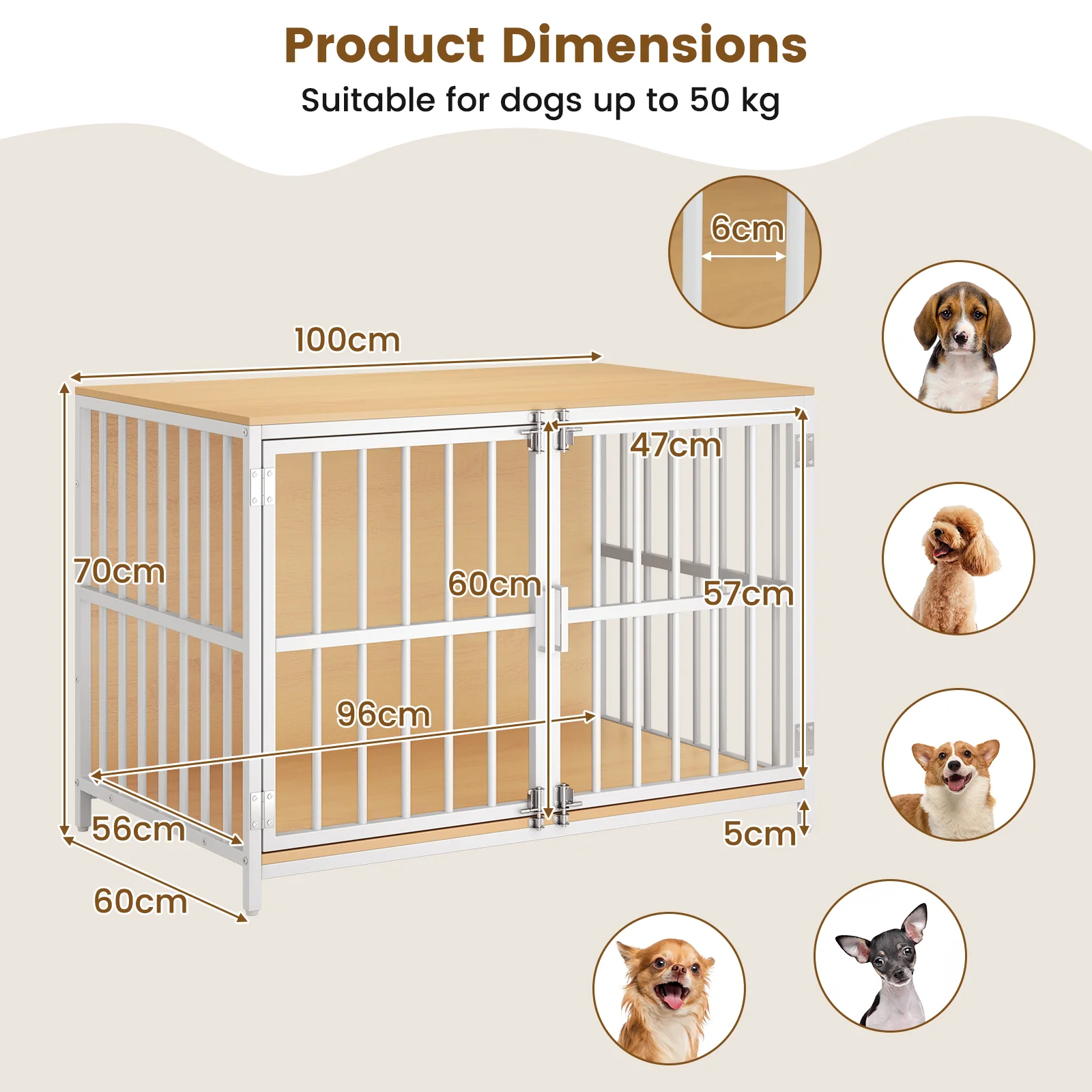 40 Inch Dog Crate Furniture With Dual Lockable Doors, Natural - Image 6