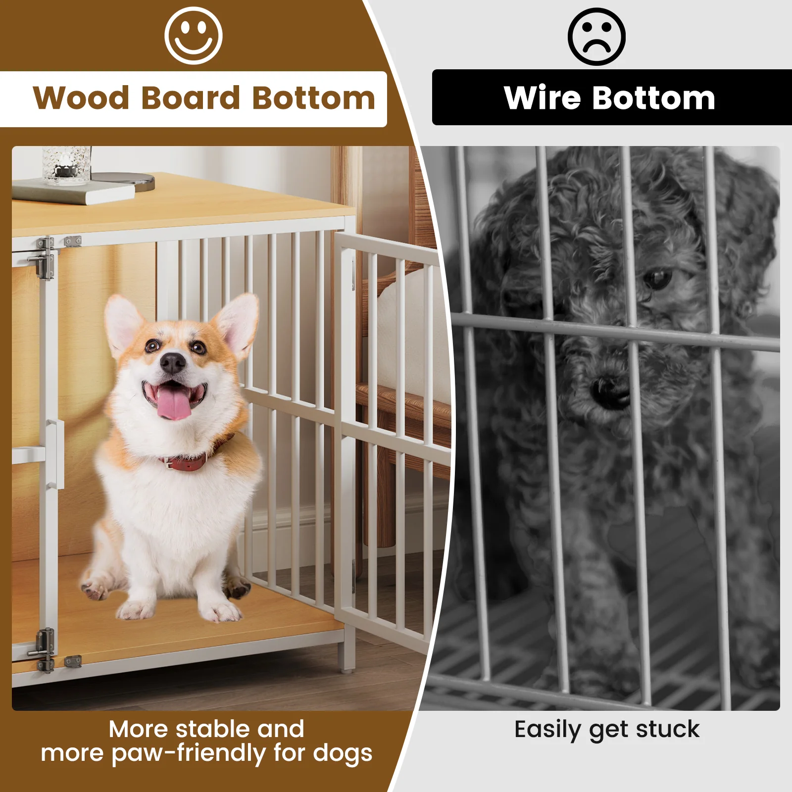 40 Inch Dog Crate Furniture With Dual Lockable Doors, Natural - Image 9