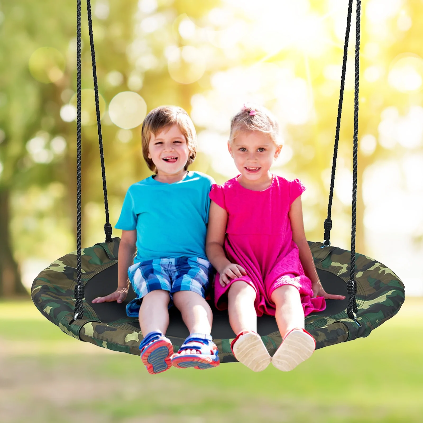 40 Inch Flying Saucer Tree Swing, Adjustable Ropes, Green - Image 2