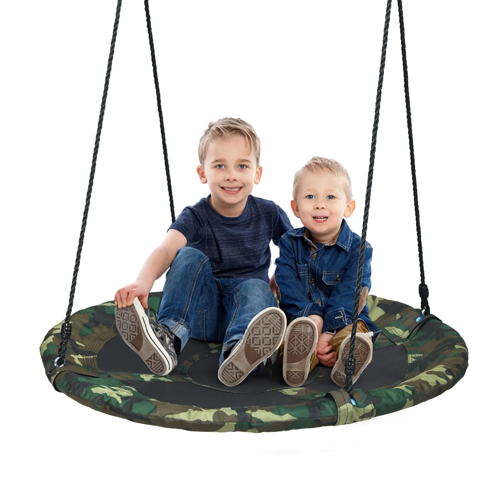 40 Inch Flying Saucer Tree Swing, Adjustable Ropes, Green - Image 5