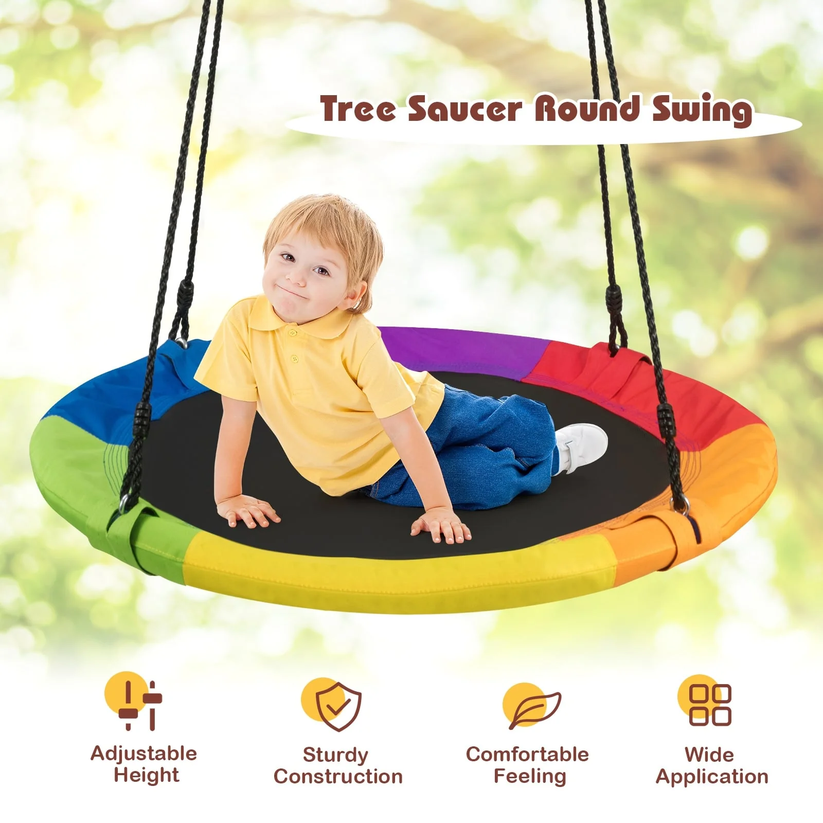 40-Inch Flying Saucer Tree Swing, Easy Installation, Multicolor - Image 3