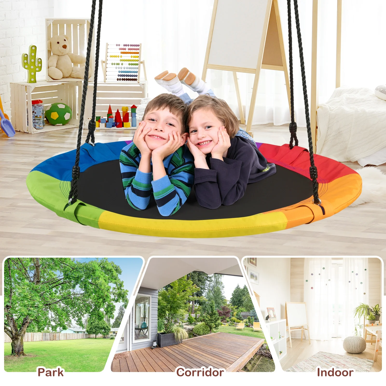 40-Inch Flying Saucer Tree Swing, Easy Installation, Multicolor - Image 6