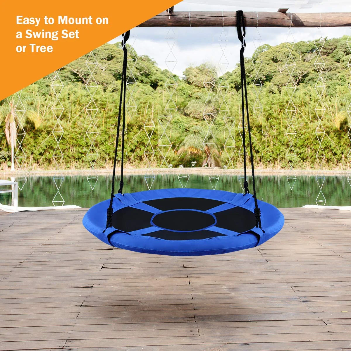 40 Inch Flying Saucer Tree Swing, Indoor Outdoor Play Set, Blue - Image 8