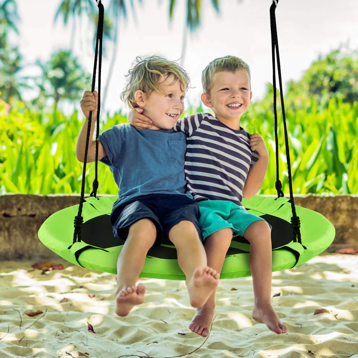 40 Inch Flying Saucer Tree Swing, Indoor Outdoor Play Set, Green - Image 2